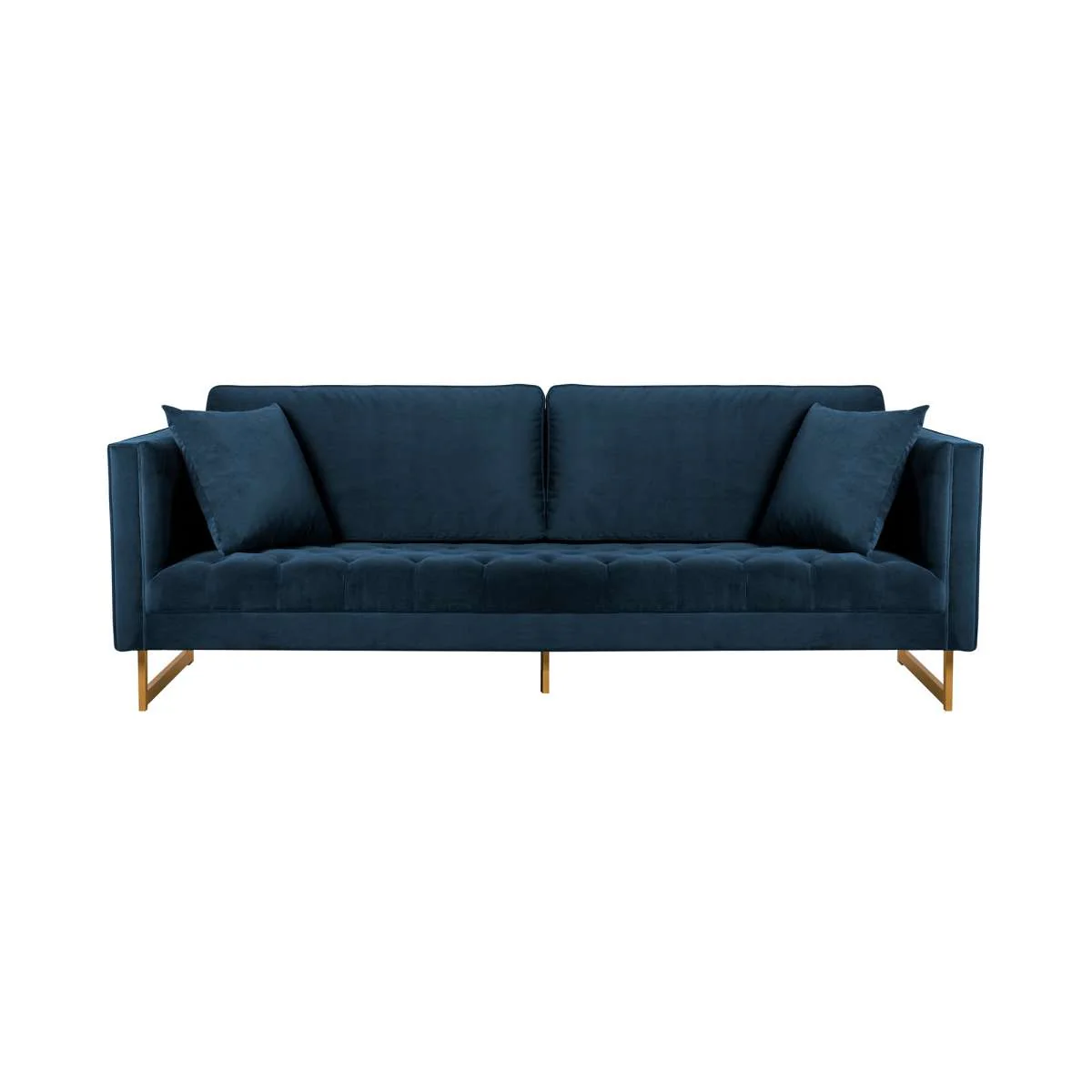 Lenox Blue Velvet Modern Sofa with Brass Legs By Armen Living - Image 2