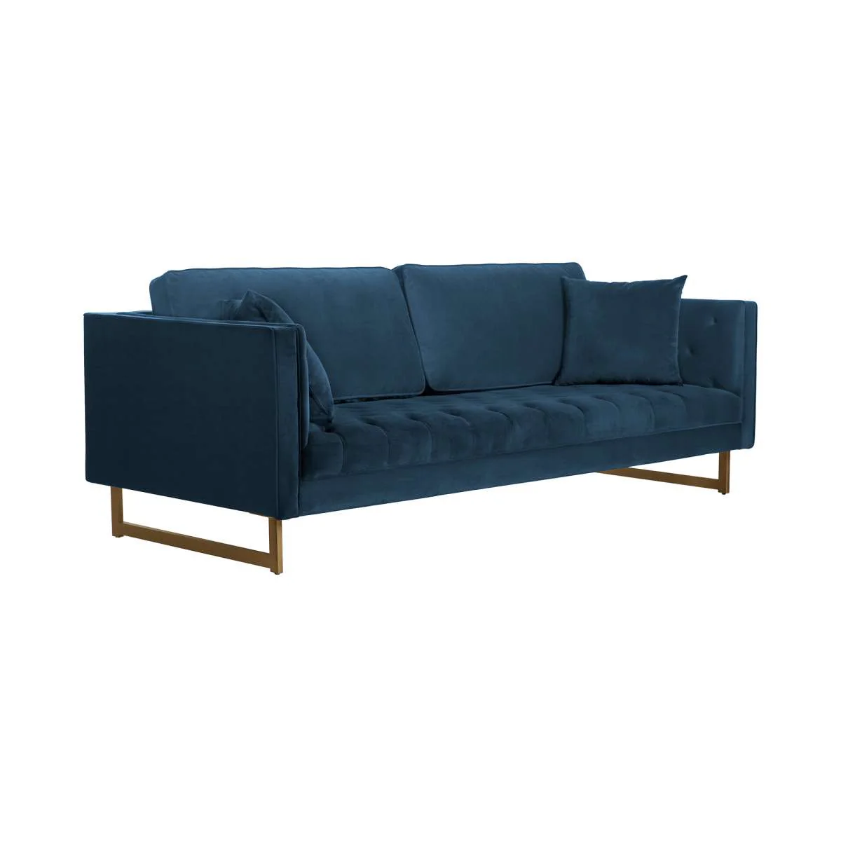 Lenox Blue Velvet Modern Sofa with Brass Legs By Armen Living - Image 3
