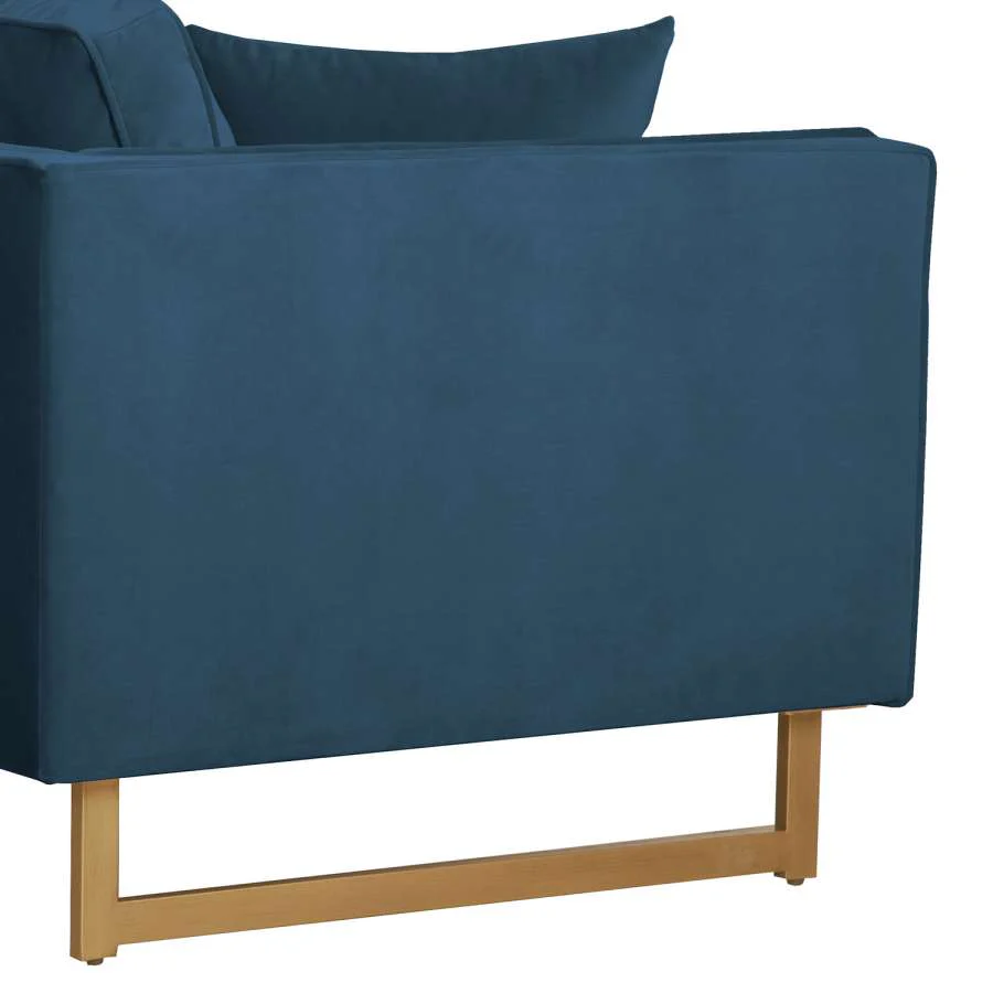 Lenox Blue Velvet Modern Sofa with Brass Legs By Armen Living - Image 4