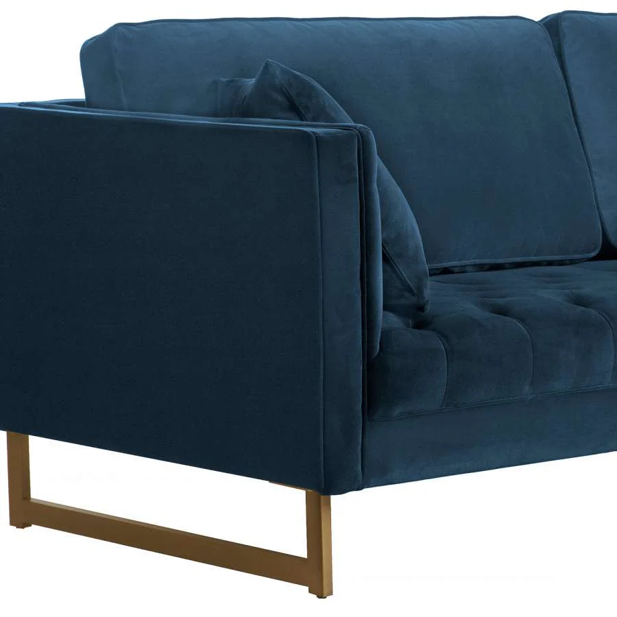 Lenox Blue Velvet Modern Sofa with Brass Legs By Armen Living - Image 5