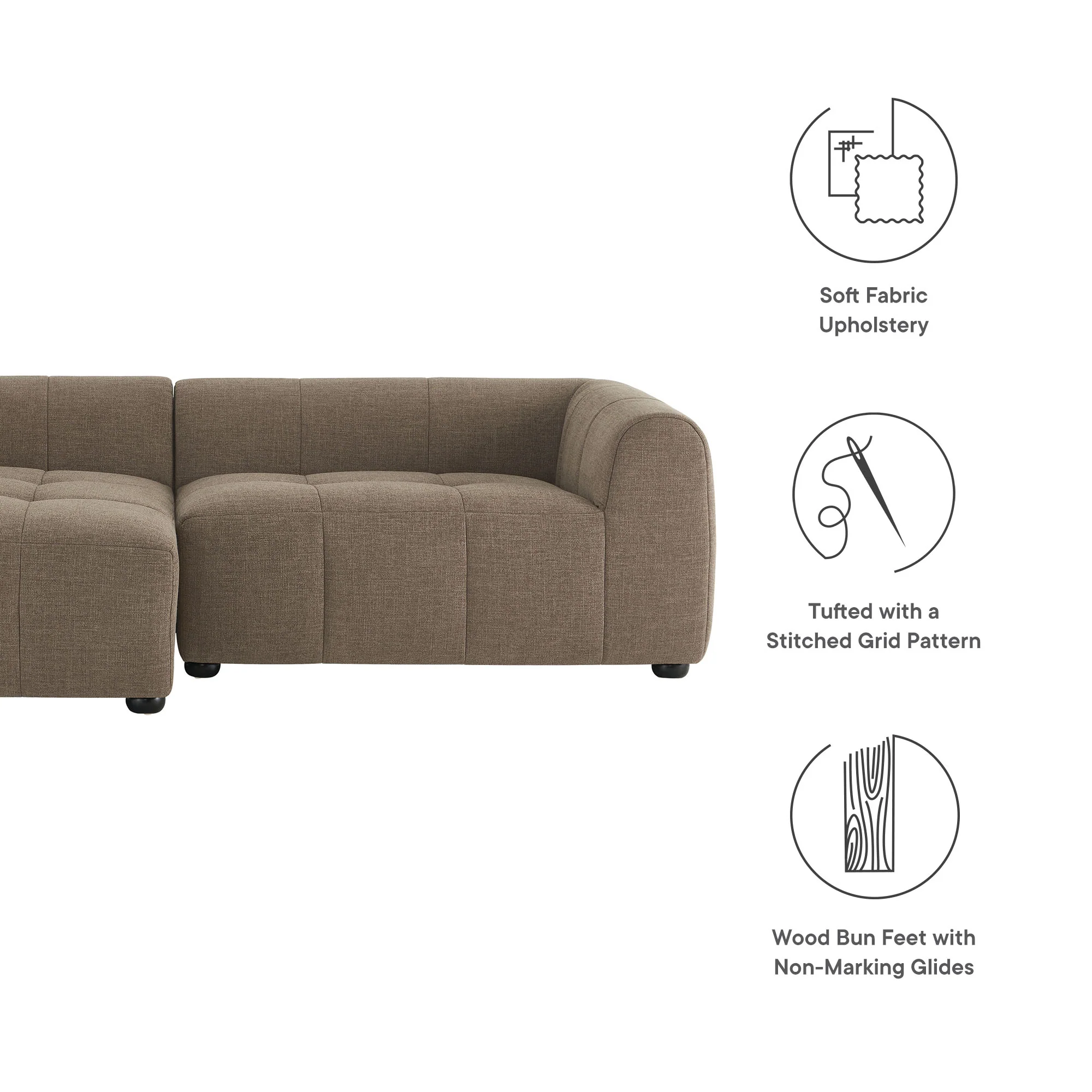 Liana Left-Facing Upholstered Fabric Modular Sofa with Chaise by Modway - Image 15