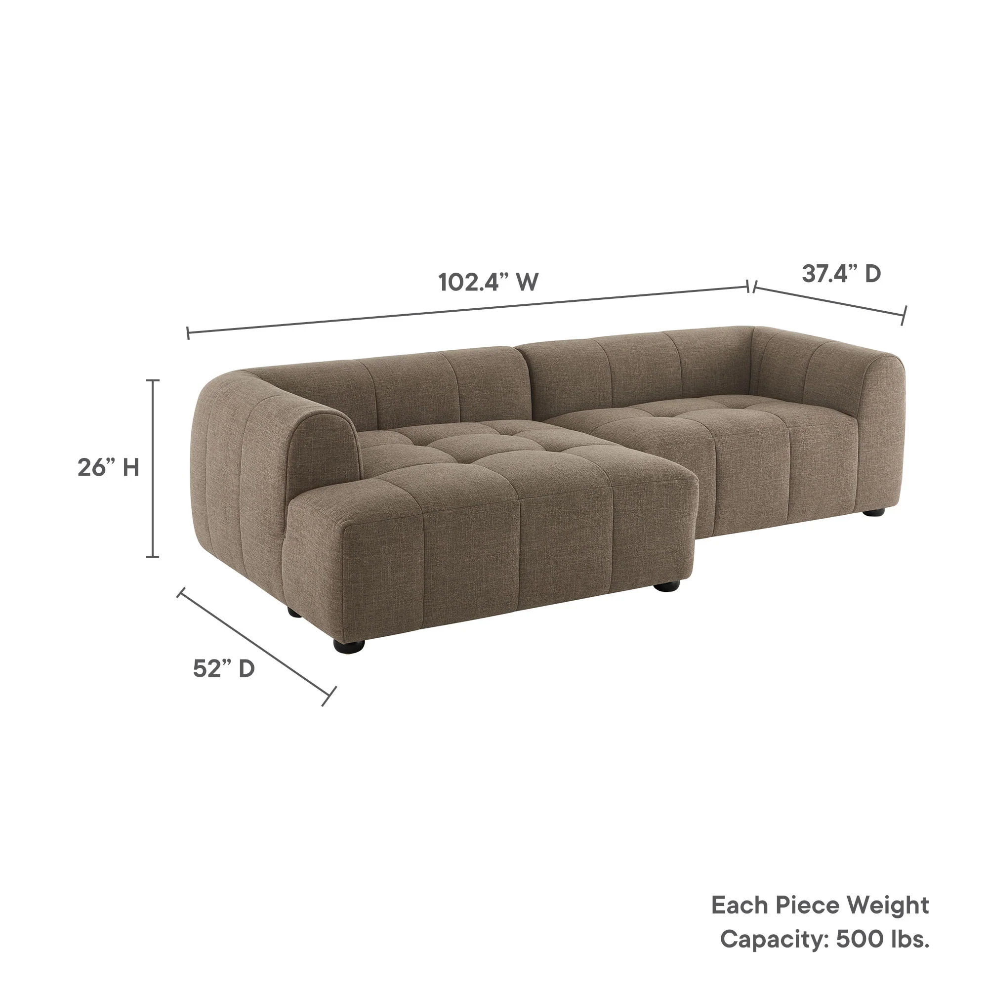 Liana Left-Facing Upholstered Fabric Modular Sofa with Chaise by Modway - Image 16