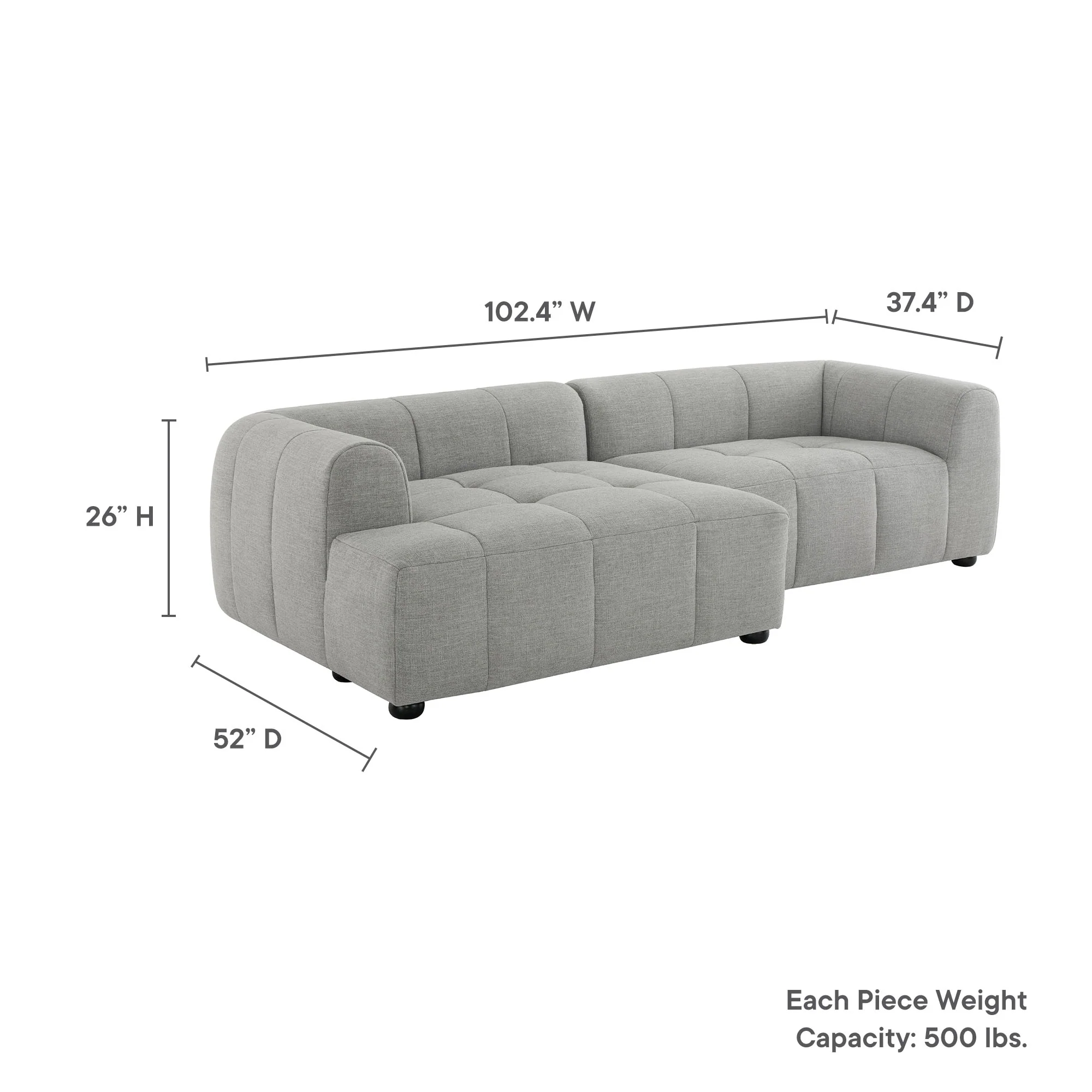 Liana Left-Facing Upholstered Fabric Modular Sofa with Chaise by Modway - Image 24