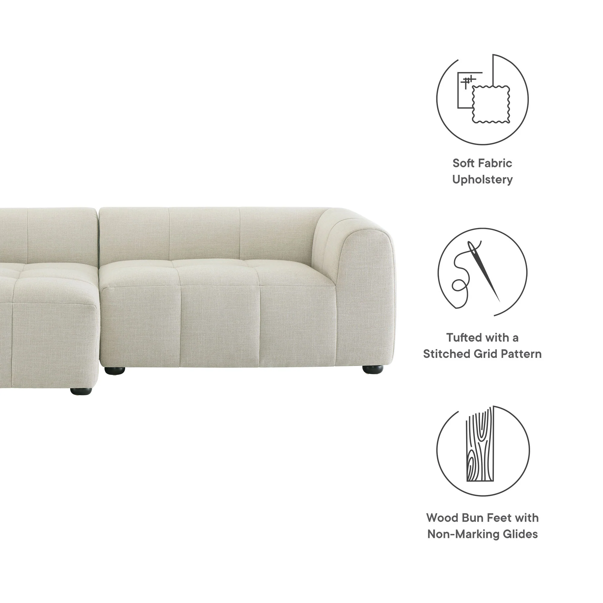 Liana Left-Facing Upholstered Fabric Modular Sofa with Chaise by Modway - Image 7