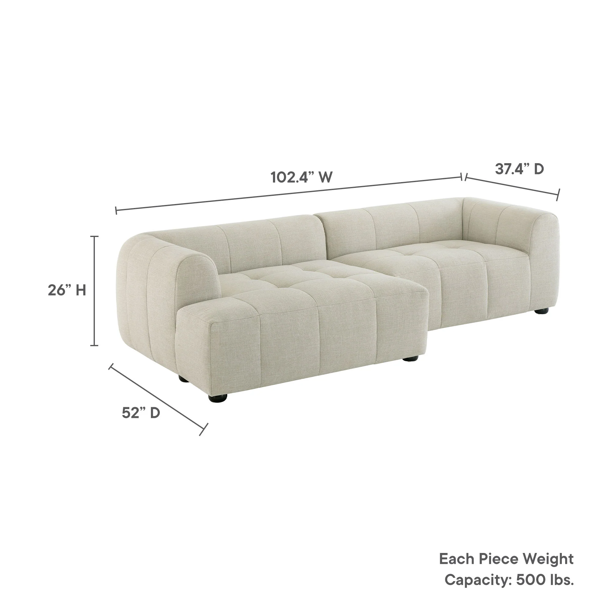 Liana Left-Facing Upholstered Fabric Modular Sofa with Chaise by Modway - Image 8