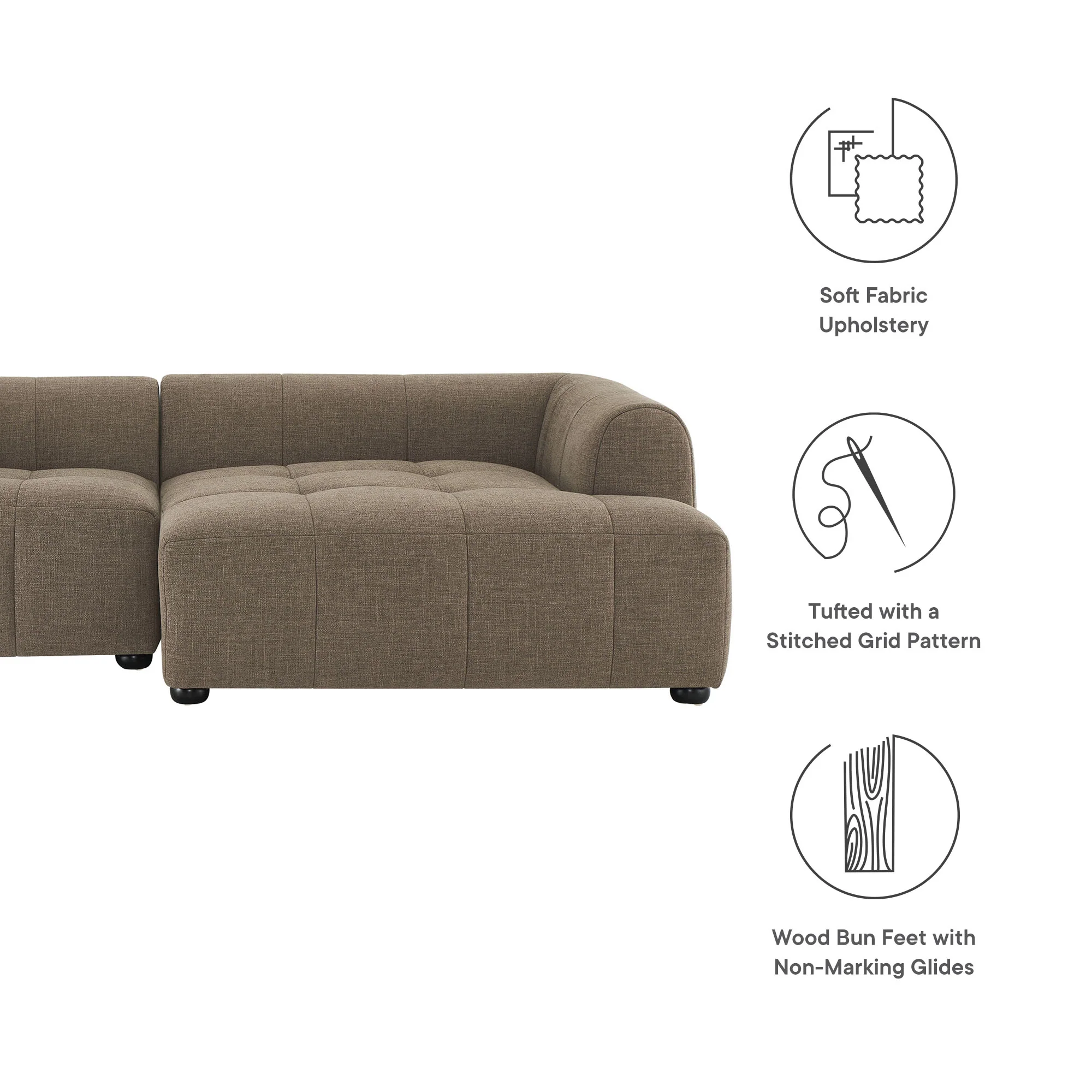 Liana Right-Facing Upholstered Fabric Modular Sofa with Chaise by Modway - Image 15
