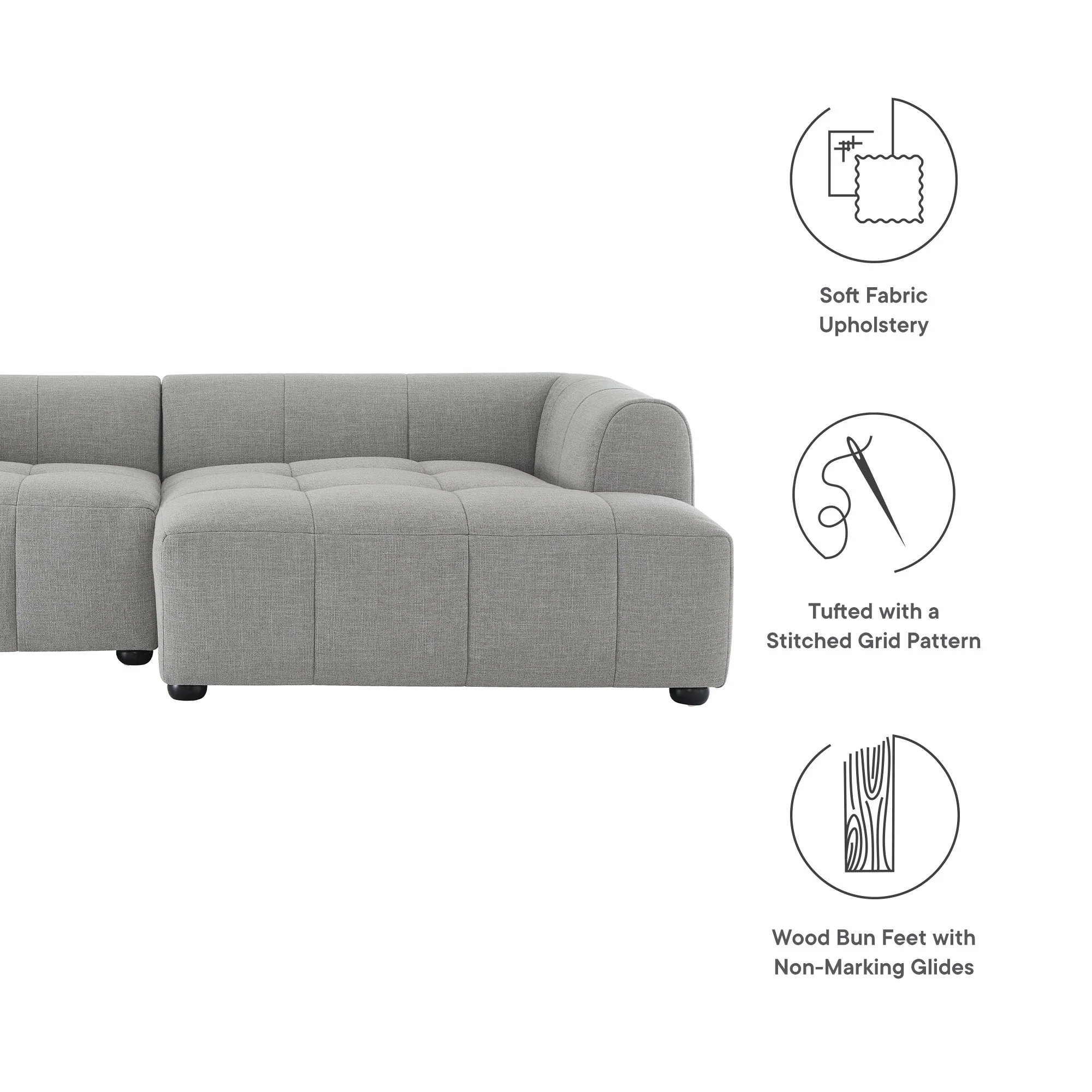 Liana Right-Facing Upholstered Fabric Modular Sofa with Chaise by Modway - Image 23
