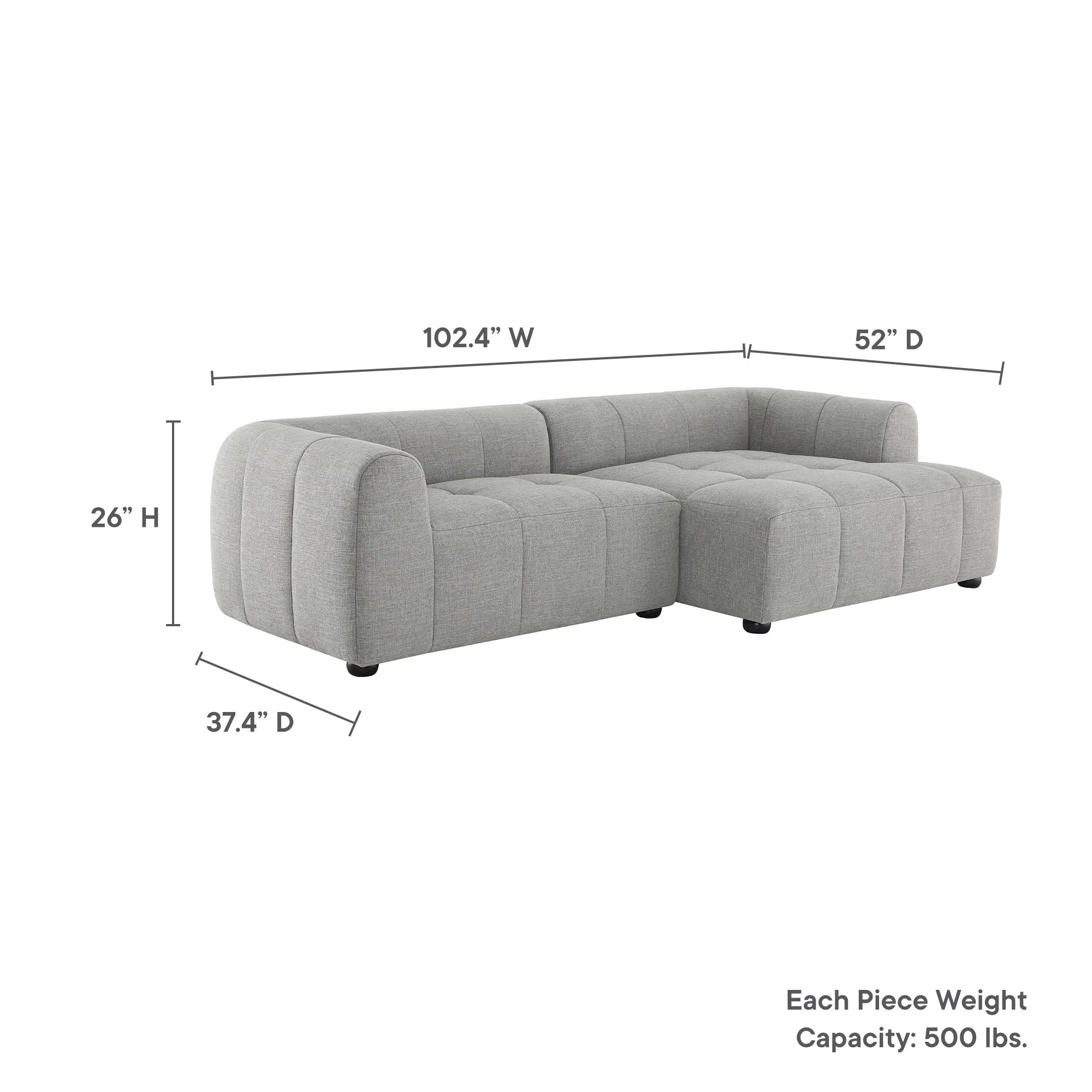 Liana Right-Facing Upholstered Fabric Modular Sofa with Chaise by Modway - Image 24