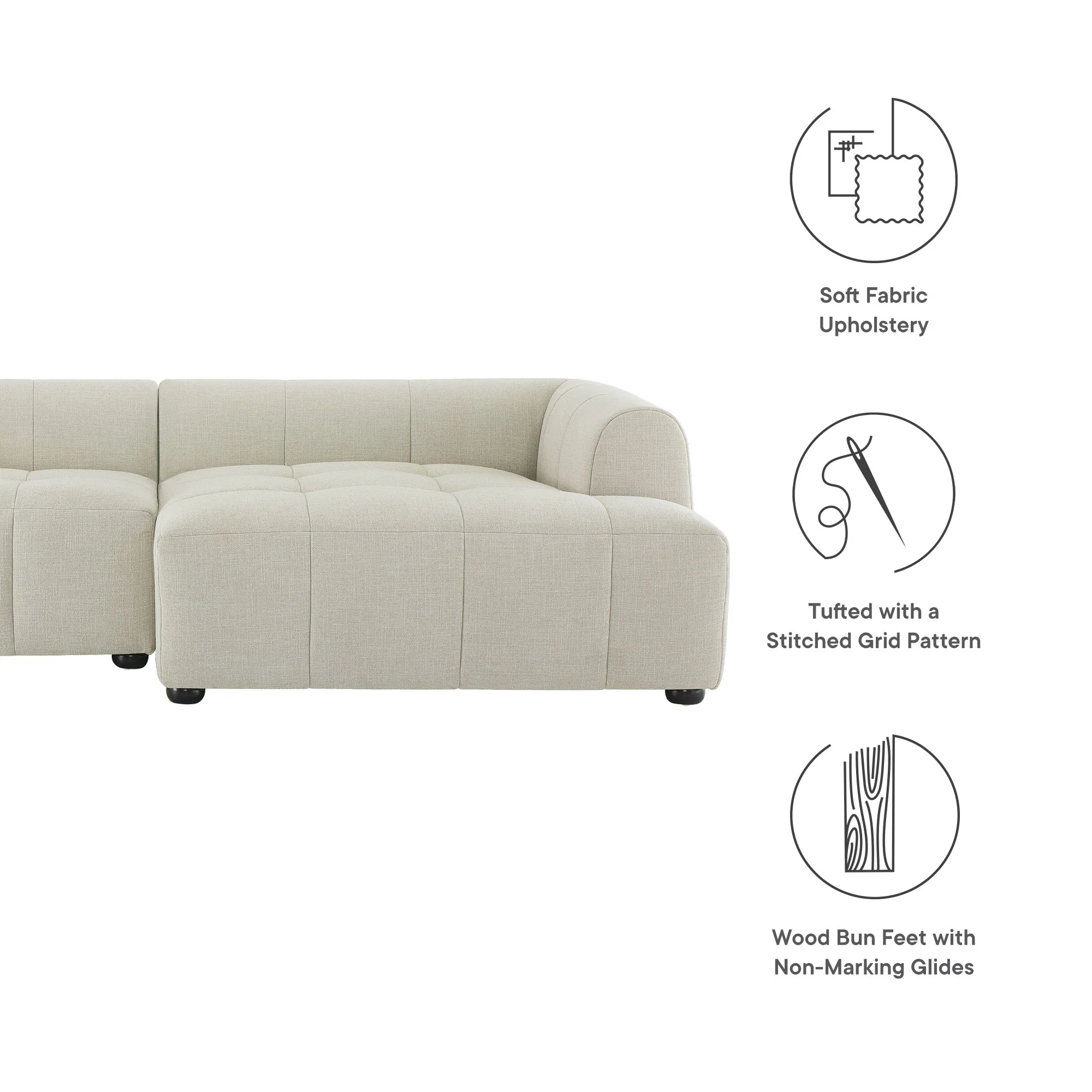 Liana Right-Facing Upholstered Fabric Modular Sofa with Chaise by Modway - Image 7