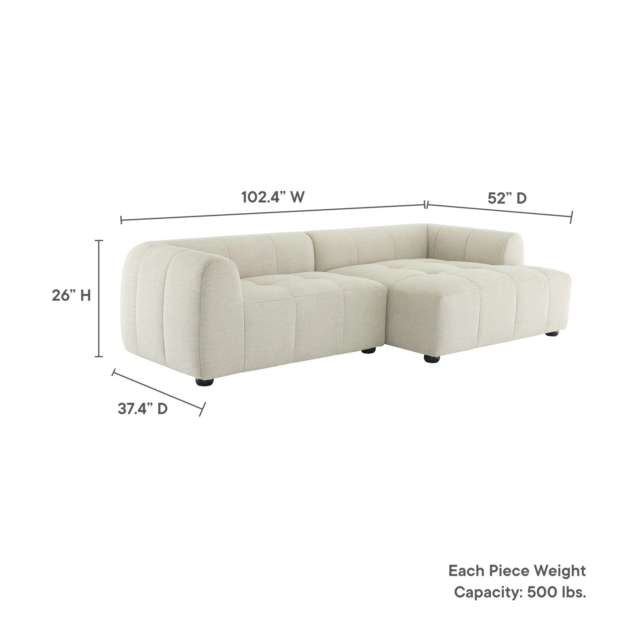 Liana Right-Facing Upholstered Fabric Modular Sofa with Chaise by Modway - Image 8