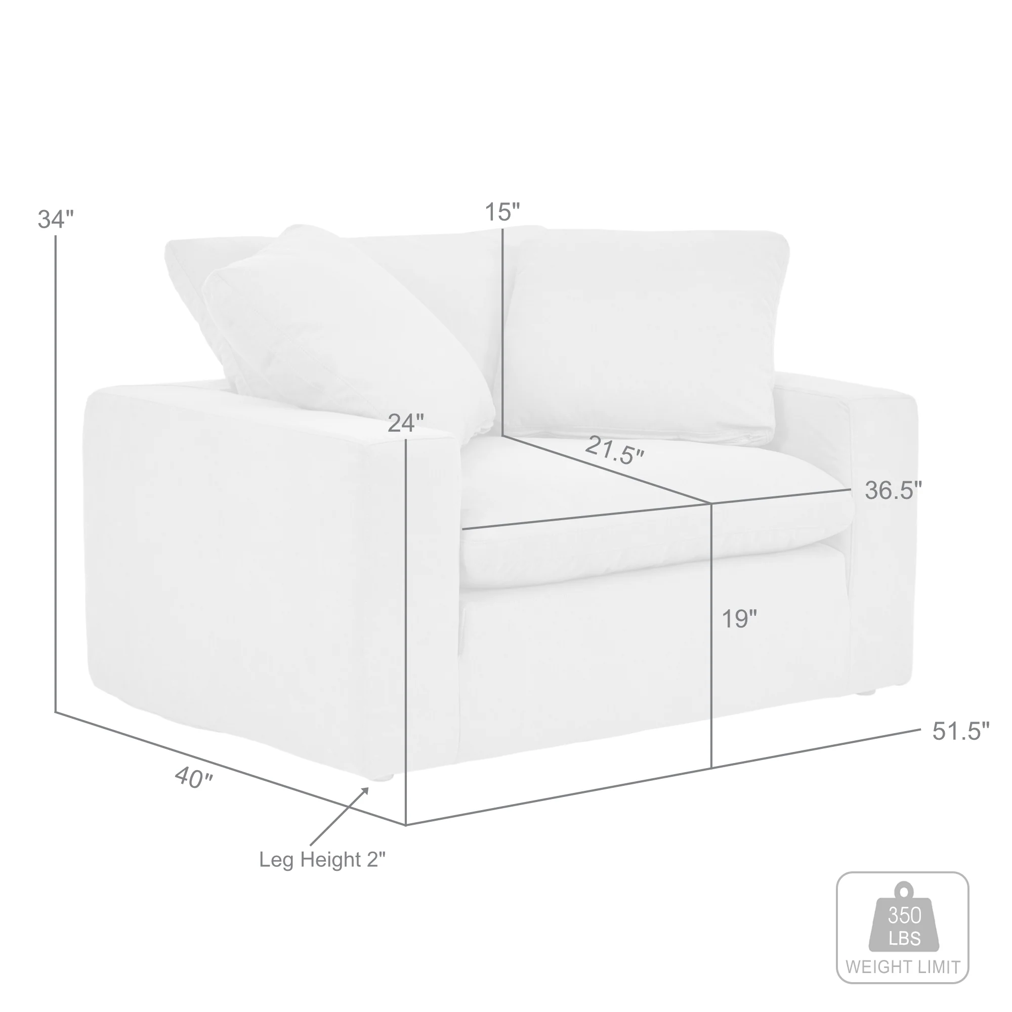 Liberty 51.5" Upholstered Chair and a Half in Slate Gray By Armen Living - Image 8