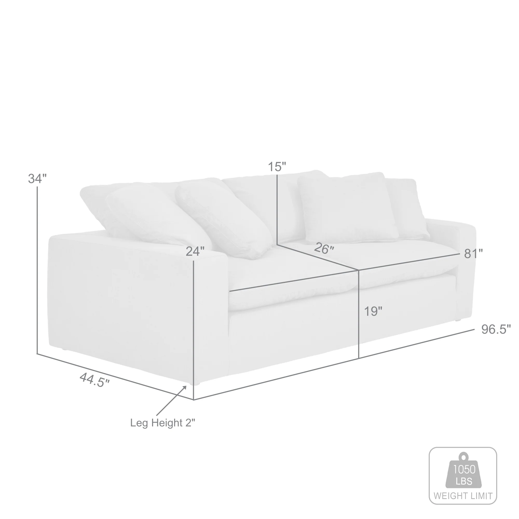 Liberty 96.5" Upholstered Sofa in Slate Gray By Armen Living - Image 16