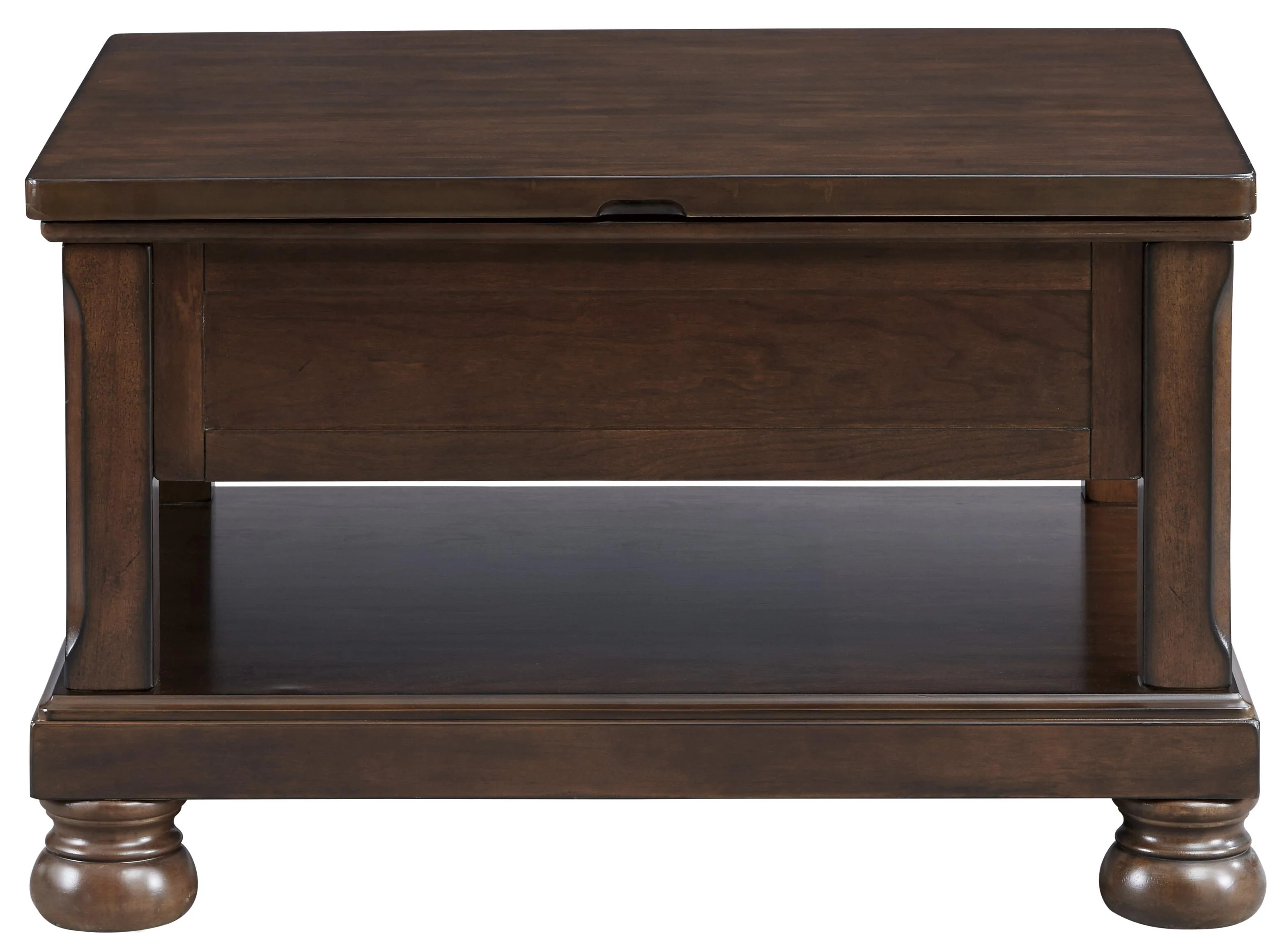 Lift Top Cocktail Table With Open Bottom Shelf And Bun Feet, Brown By Benzara - Image 2