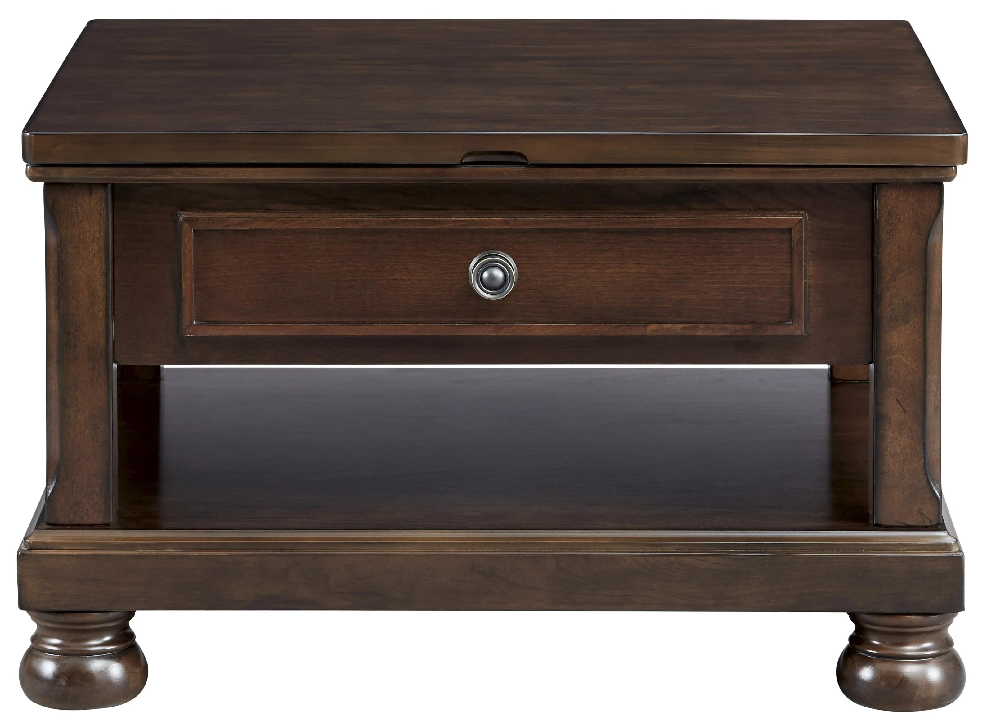 Lift Top Cocktail Table With Open Bottom Shelf And Bun Feet, Brown By Benzara - Image 4