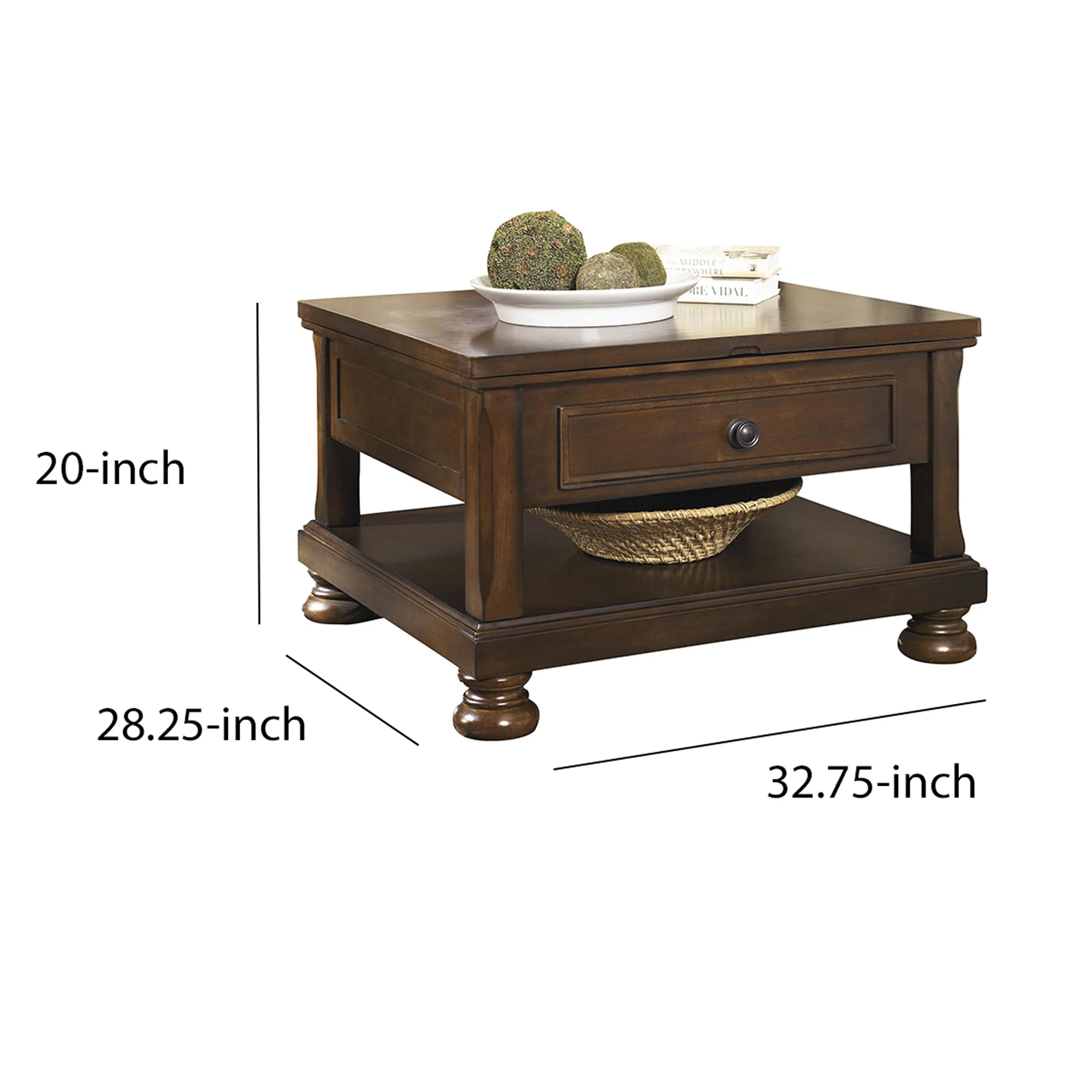 Lift Top Cocktail Table With Open Bottom Shelf And Bun Feet, Brown By Benzara - Image 5