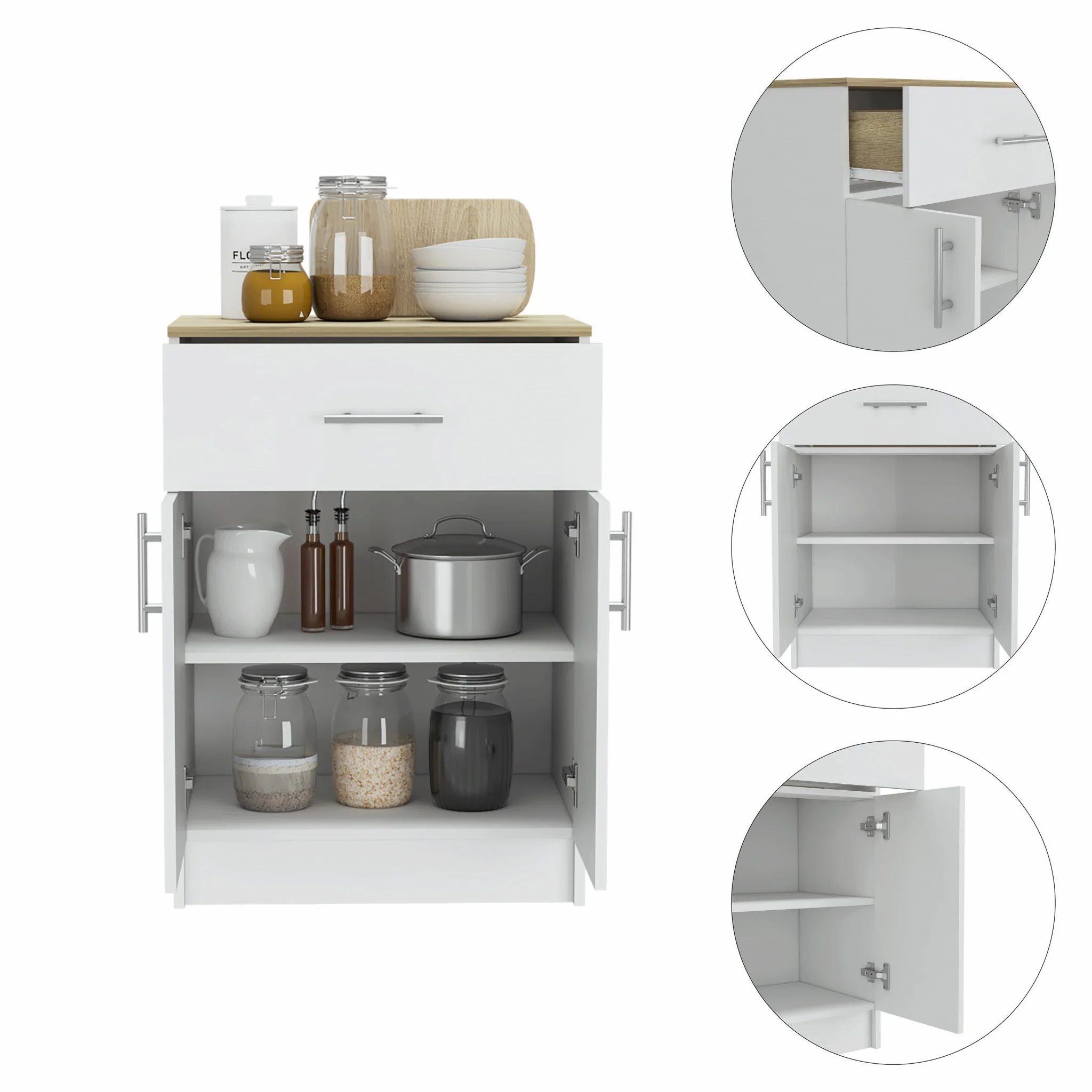 Ligh Oak and White Pantry Cabinet By Homeroots - Image 4
