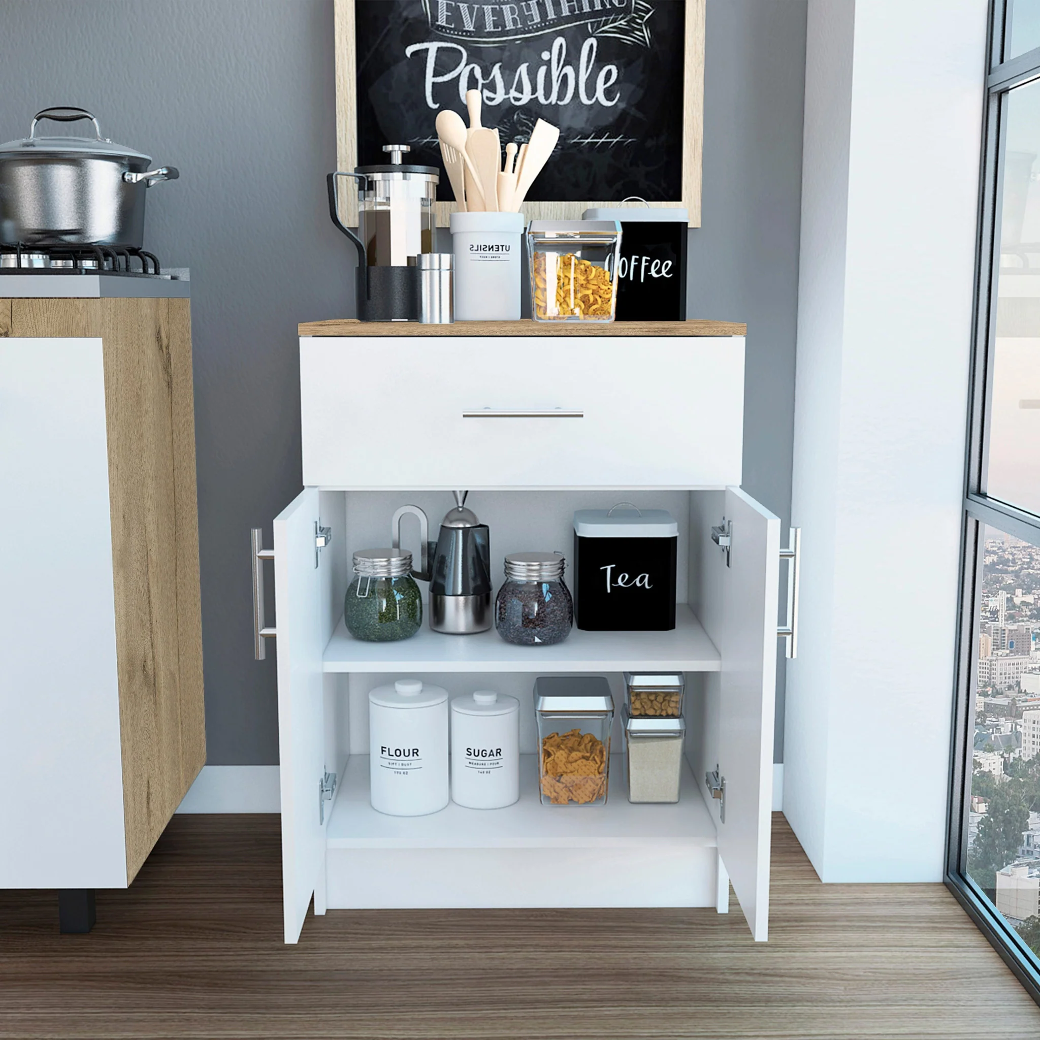 Ligh Oak and White Pantry Cabinet By Homeroots - Image 5