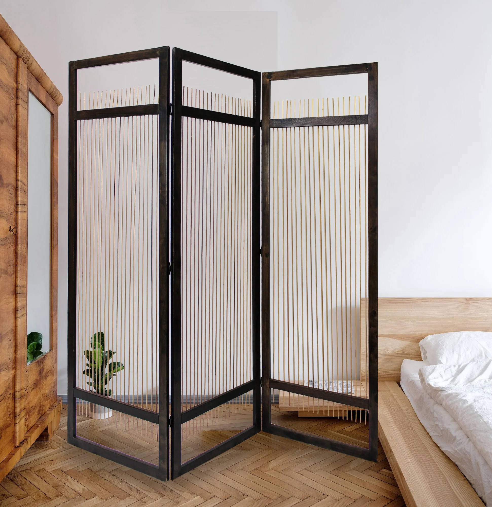 Light And Dark Rattan Three Panel Room Divider Screen By Homeroots - Image 3