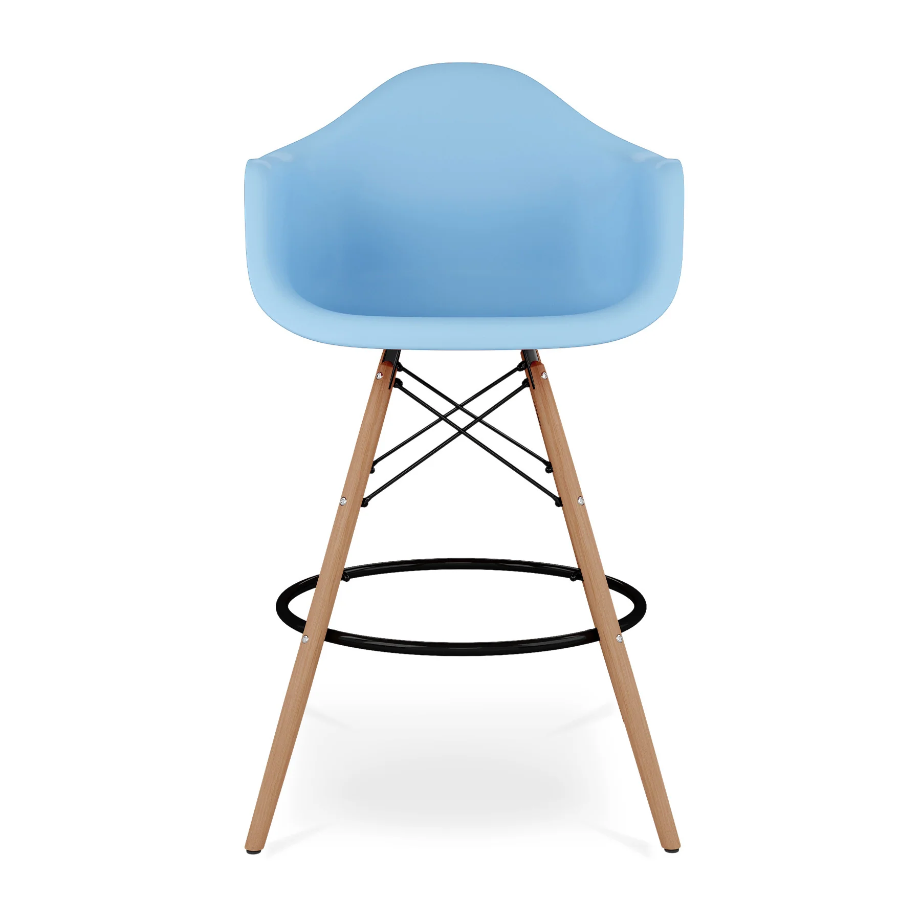 Light Blue And Brown Heavy Duty Plastic And Solid Wood Low Back Counter Height Bar Chair By Homeroots - Image 2