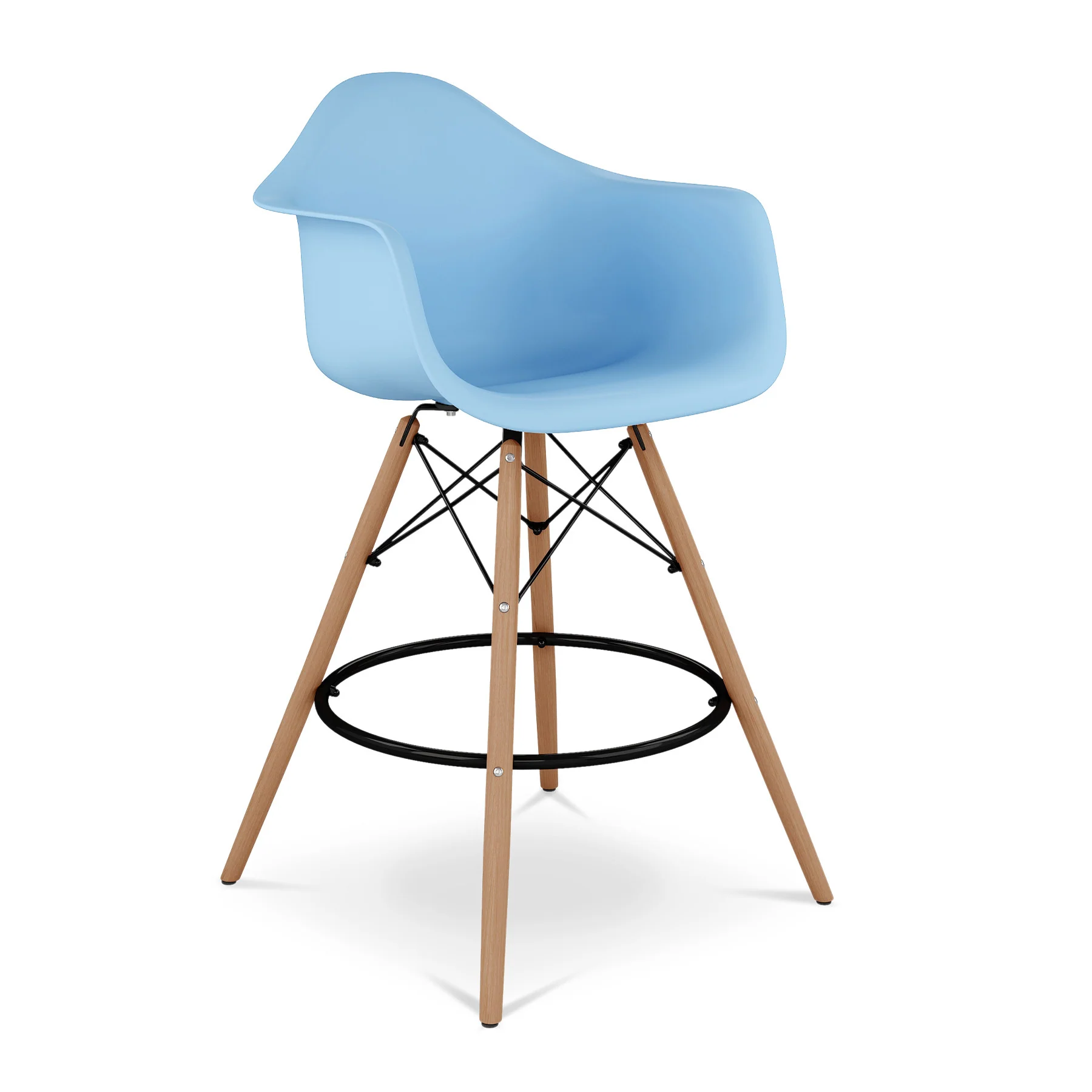 Light Blue And Brown Heavy Duty Plastic And Solid Wood Low Back Counter Height Bar Chair By Homeroots - Image 3