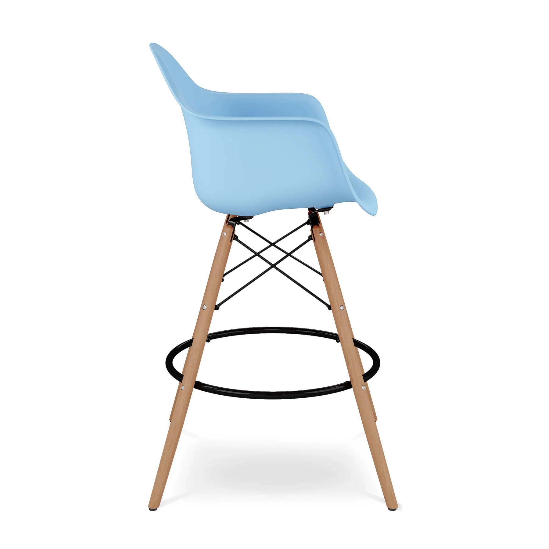 Light Blue And Brown Heavy Duty Plastic And Solid Wood Low Back Counter Height Bar Chair By Homeroots - Image 4