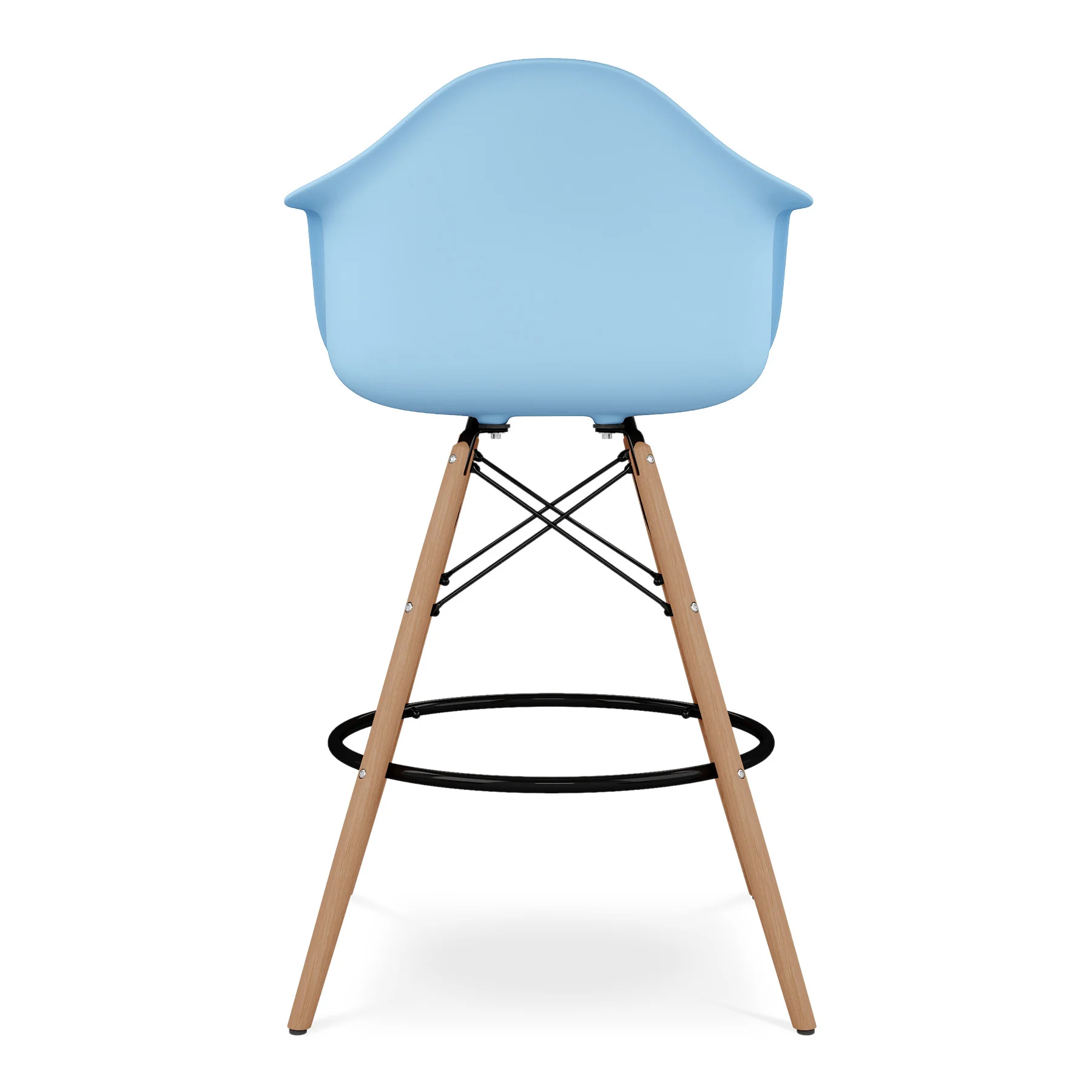 Light Blue And Brown Heavy Duty Plastic And Solid Wood Low Back Counter Height Bar Chair By Homeroots - Image 5