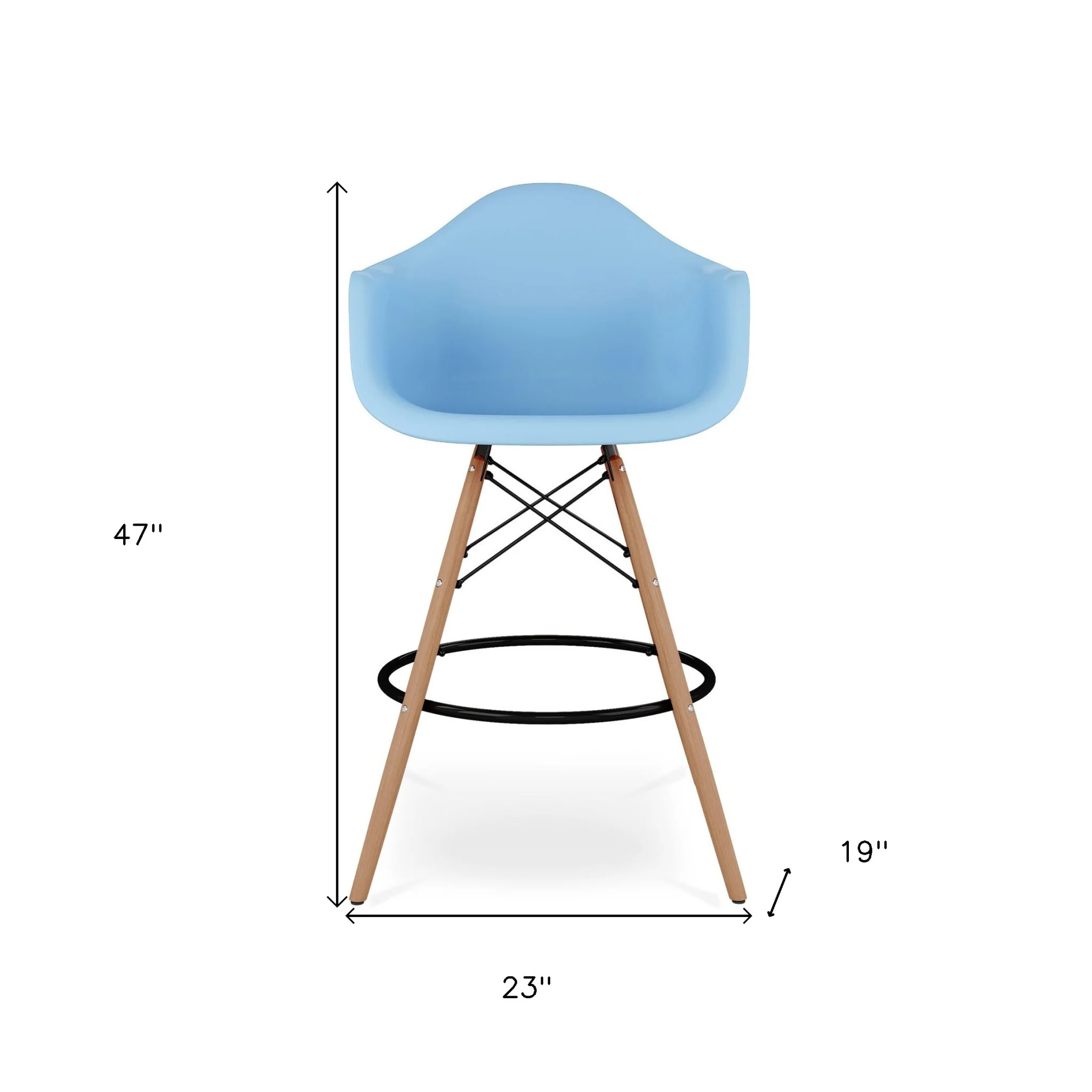 Light Blue And Brown Heavy Duty Plastic And Solid Wood Low Back Counter Height Bar Chair By Homeroots - Image 8