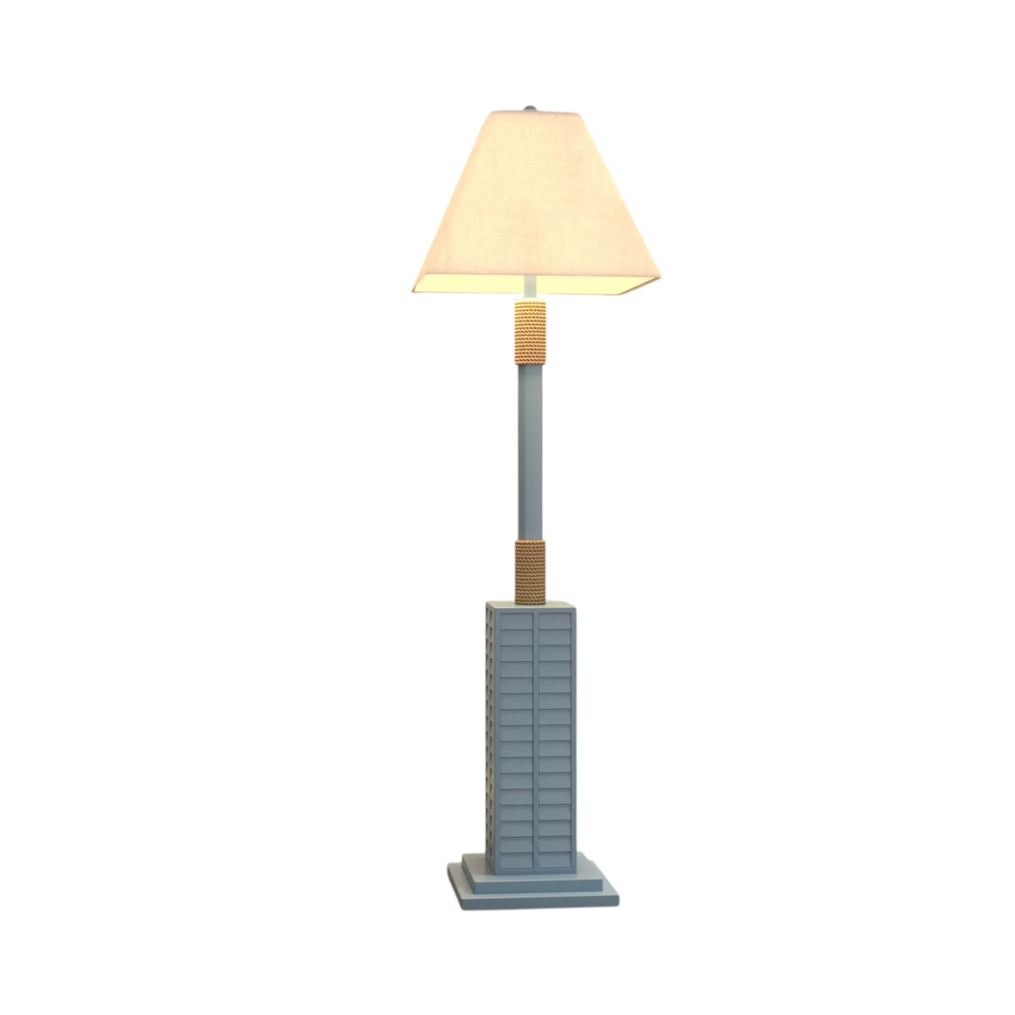 Light Blue Polyresin Floor Lamp With Tan Linen Shade By Homeroots - Image 3