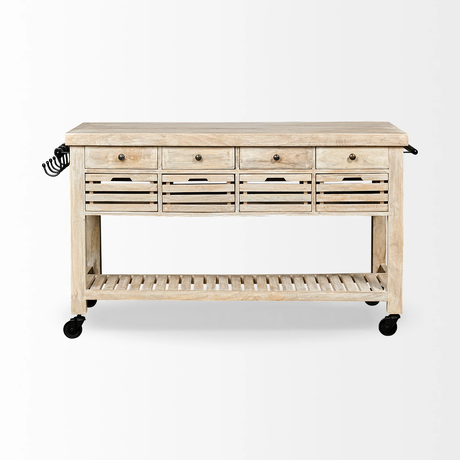 Light Brown Body Kitchen Island With Black Iron Knobs Rolling By Homeroots - Image 3