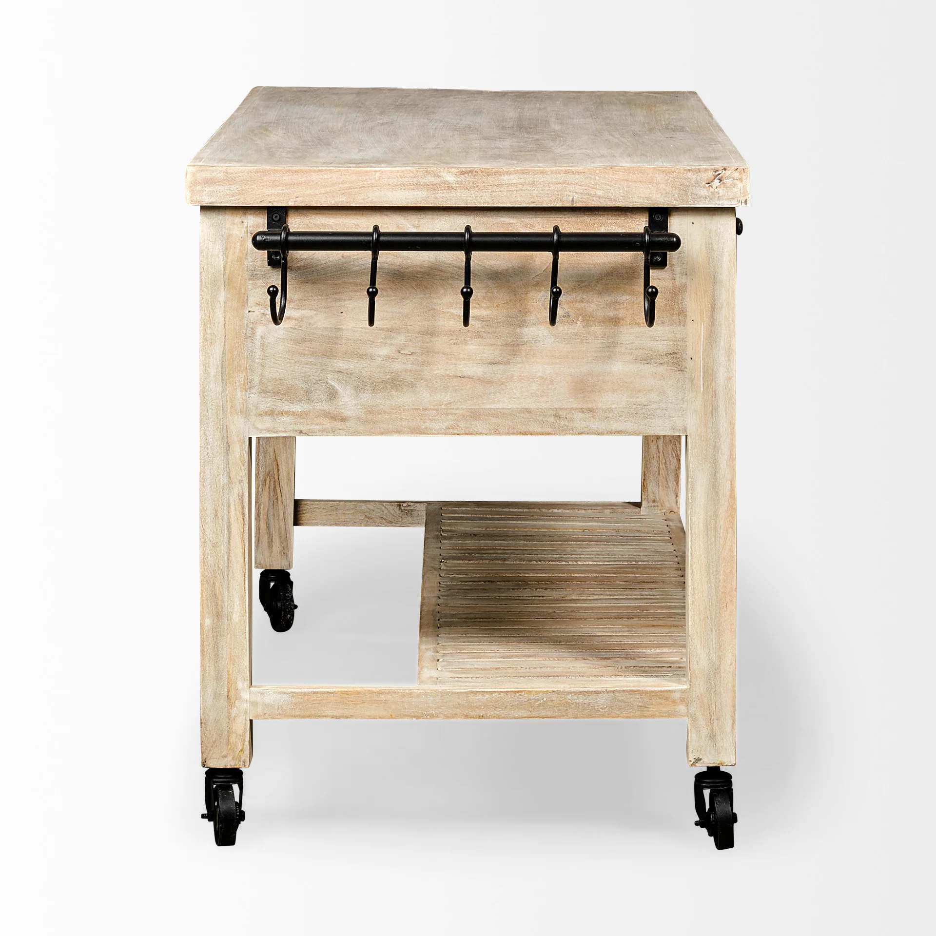 Light Brown Body Kitchen Island With Black Iron Knobs Rolling By Homeroots - Image 5