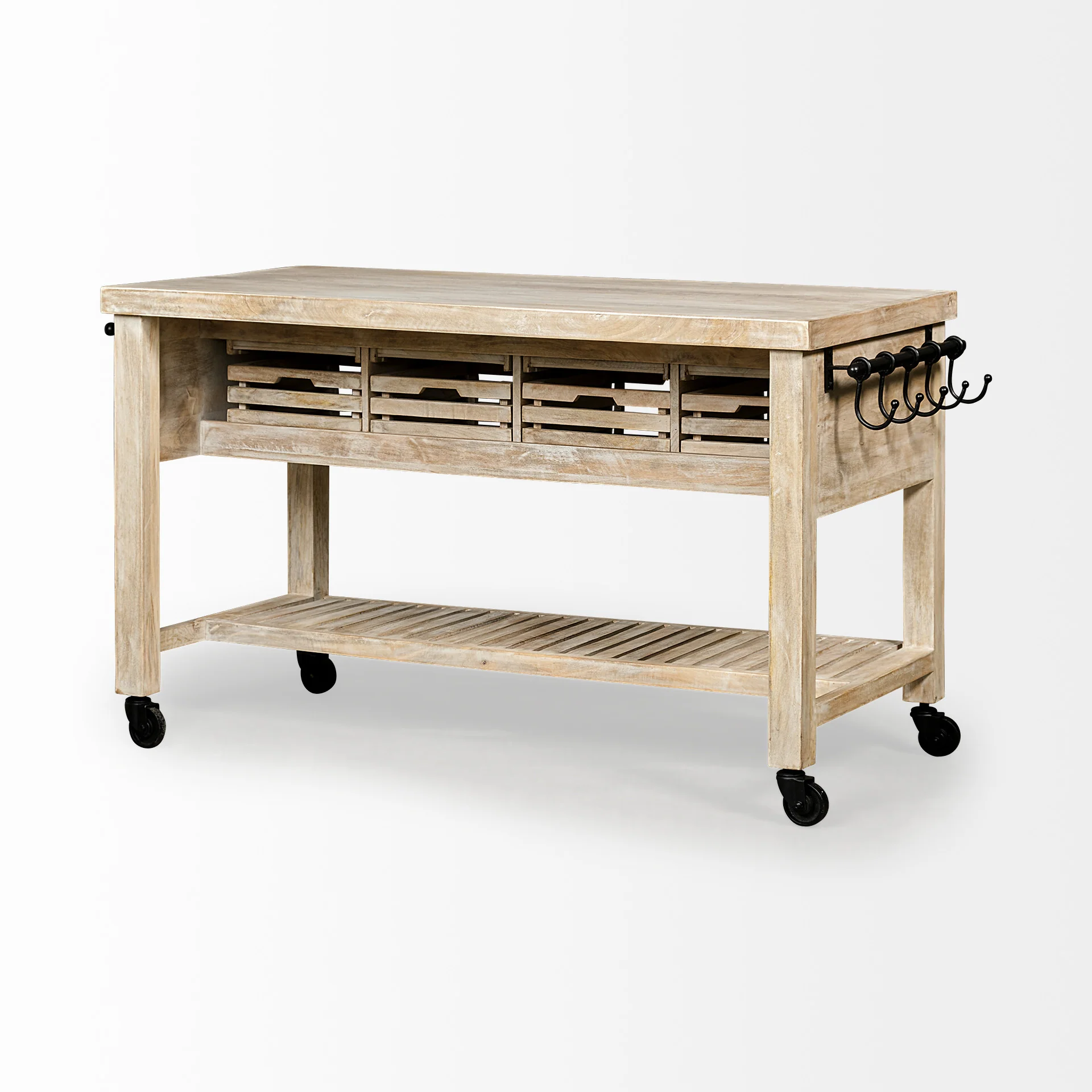 Light Brown Body Kitchen Island With Black Iron Knobs Rolling By Homeroots - Image 6