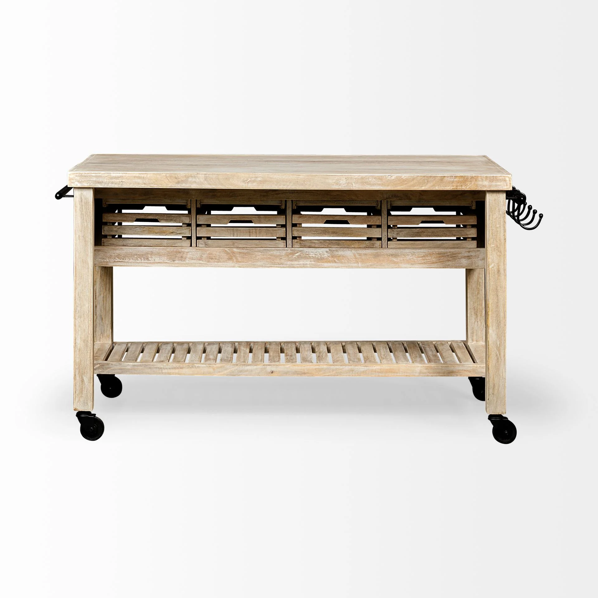 Light Brown Body Kitchen Island With Black Iron Knobs Rolling By Homeroots - Image 7