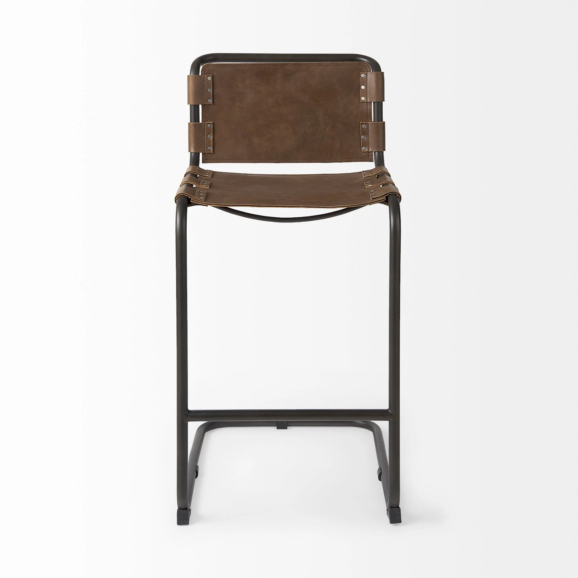 Light Brown Leather Iron Framed Bar Stool By Homeroots - Image 2