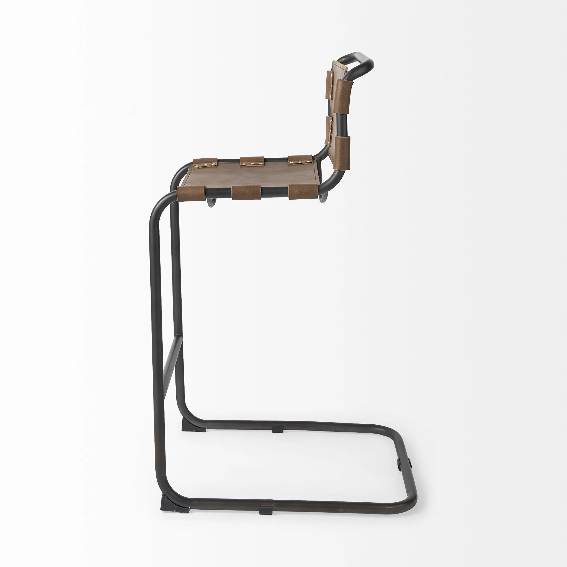 Light Brown Leather Iron Framed Bar Stool By Homeroots - Image 3