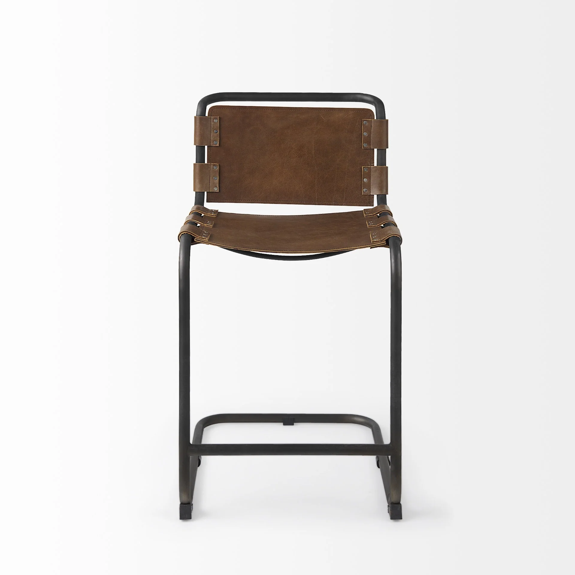 Light Brown Leather Iron Framed Counter Stool By Homeroots - Image 2