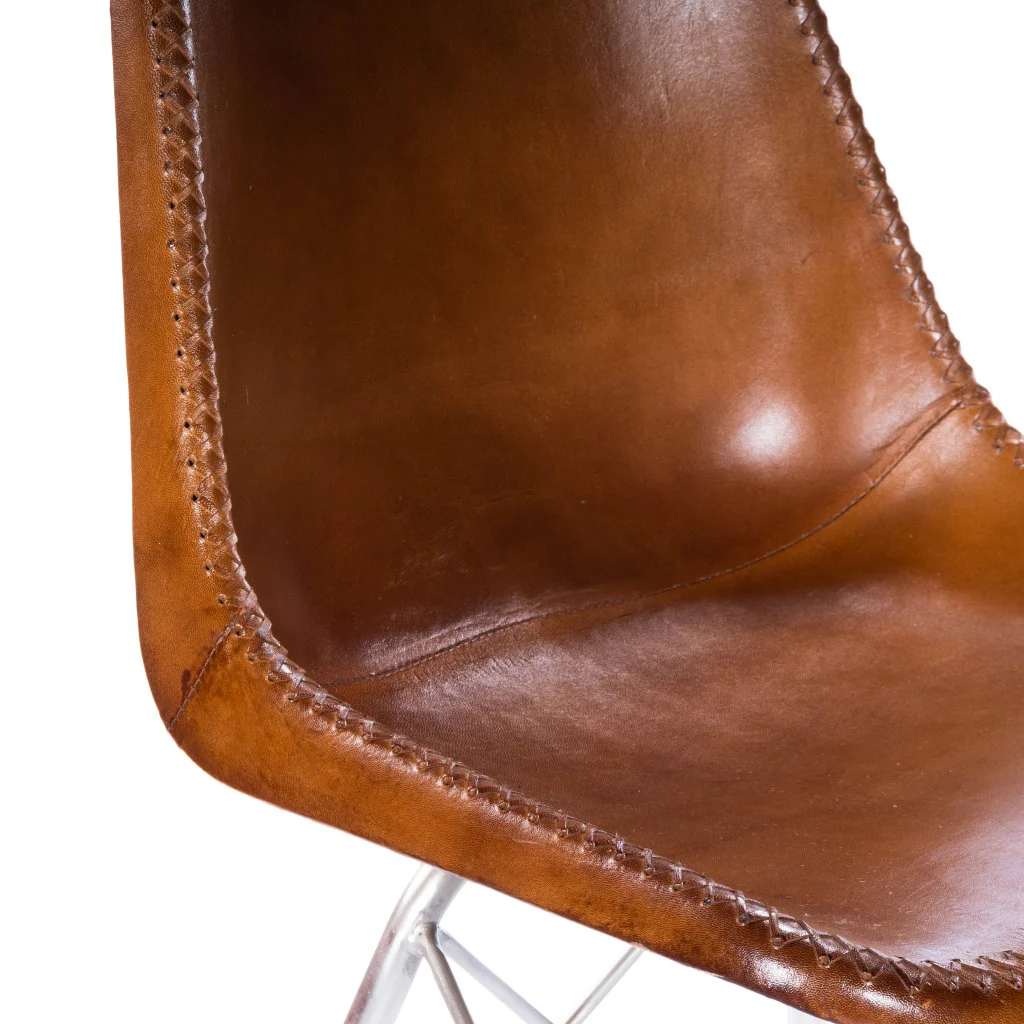 Light Brown Leather Side Chair By Homeroots - Image 5
