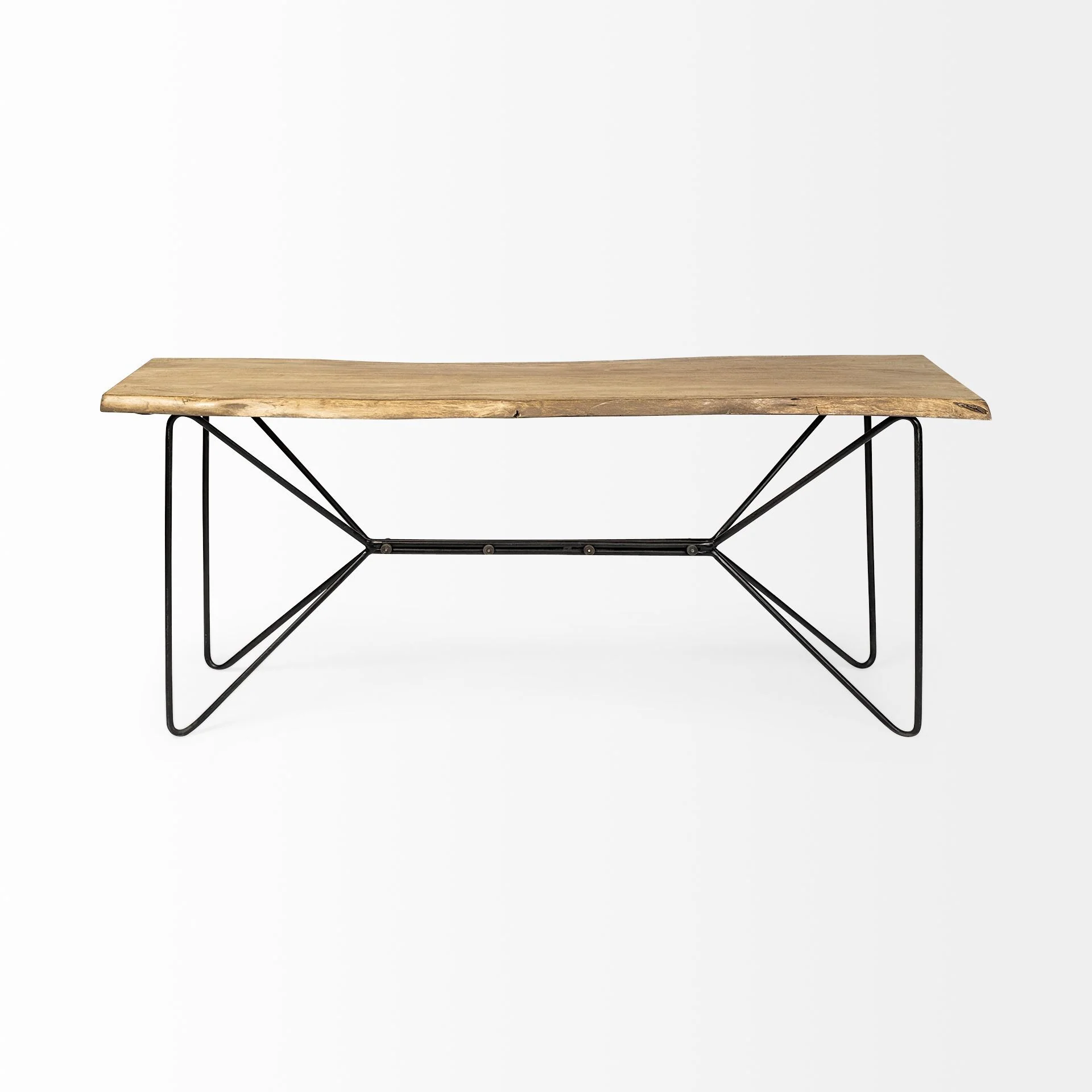 Light Brown Live Edge Solid Acacia Wood Console Table With Black Matte Iron Frame By Homeroots - Image 2