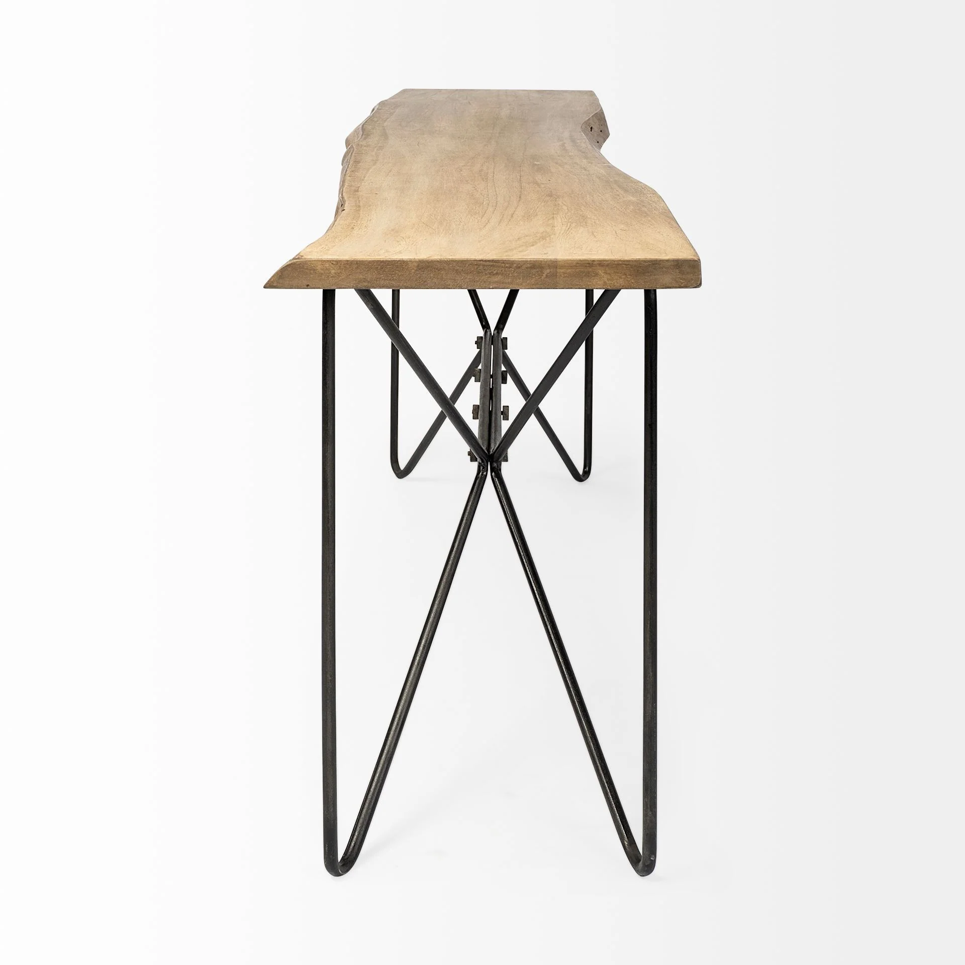 Light Brown Live Edge Solid Acacia Wood Console Table With Black Matte Iron Frame By Homeroots - Image 3
