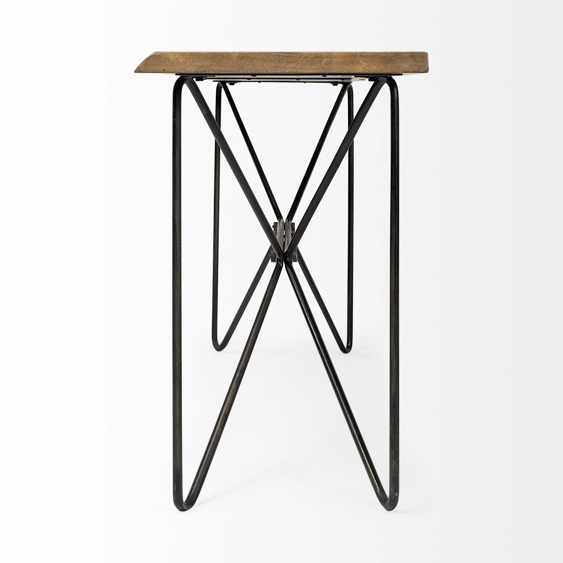 Light Brown Live Edge Solid Acacia Wood Console Table With Black Matte Iron Frame By Homeroots - Image 4