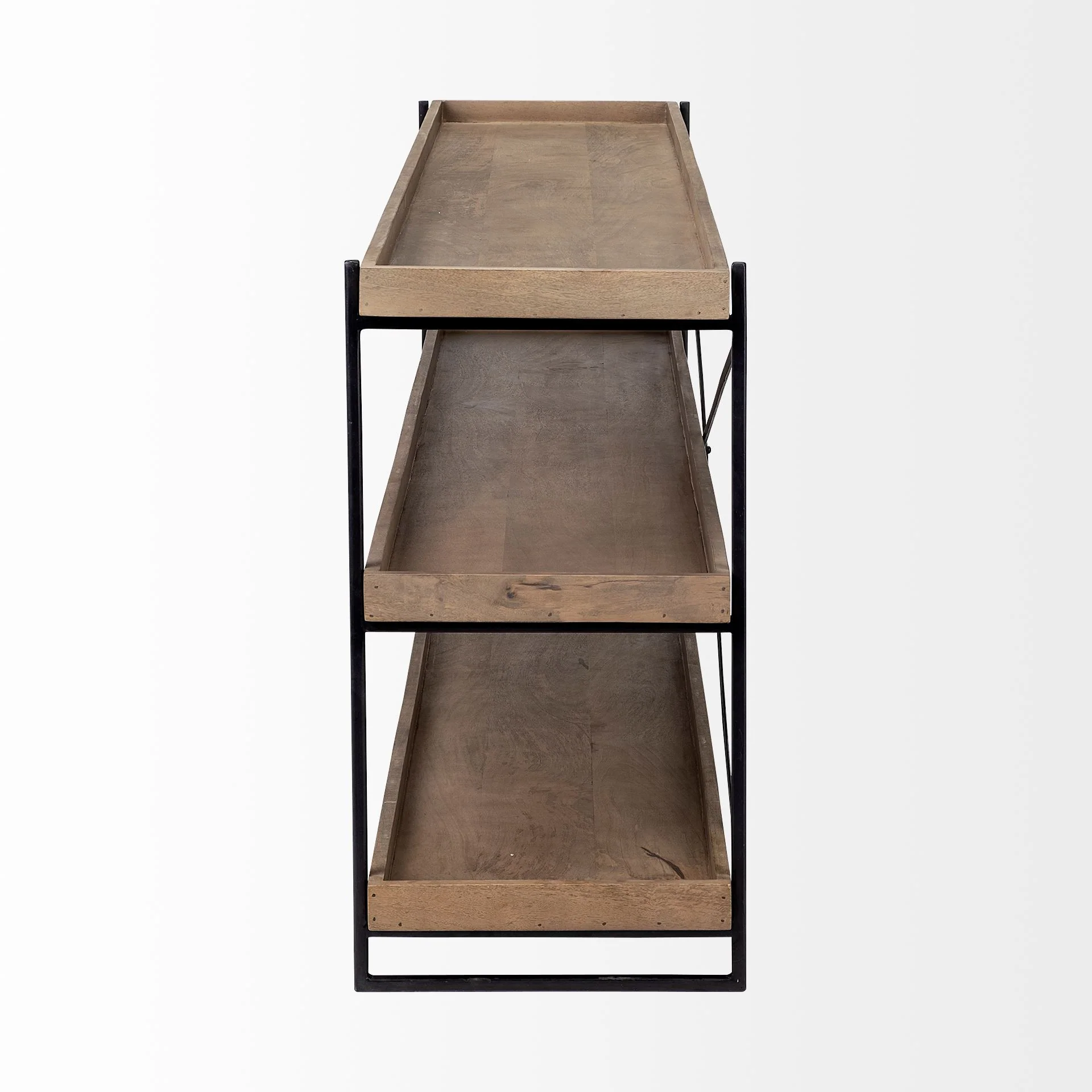Light Brown Mango Wood Finish Console Table With Matte Black Iron Frame By Homeroots - Image 3