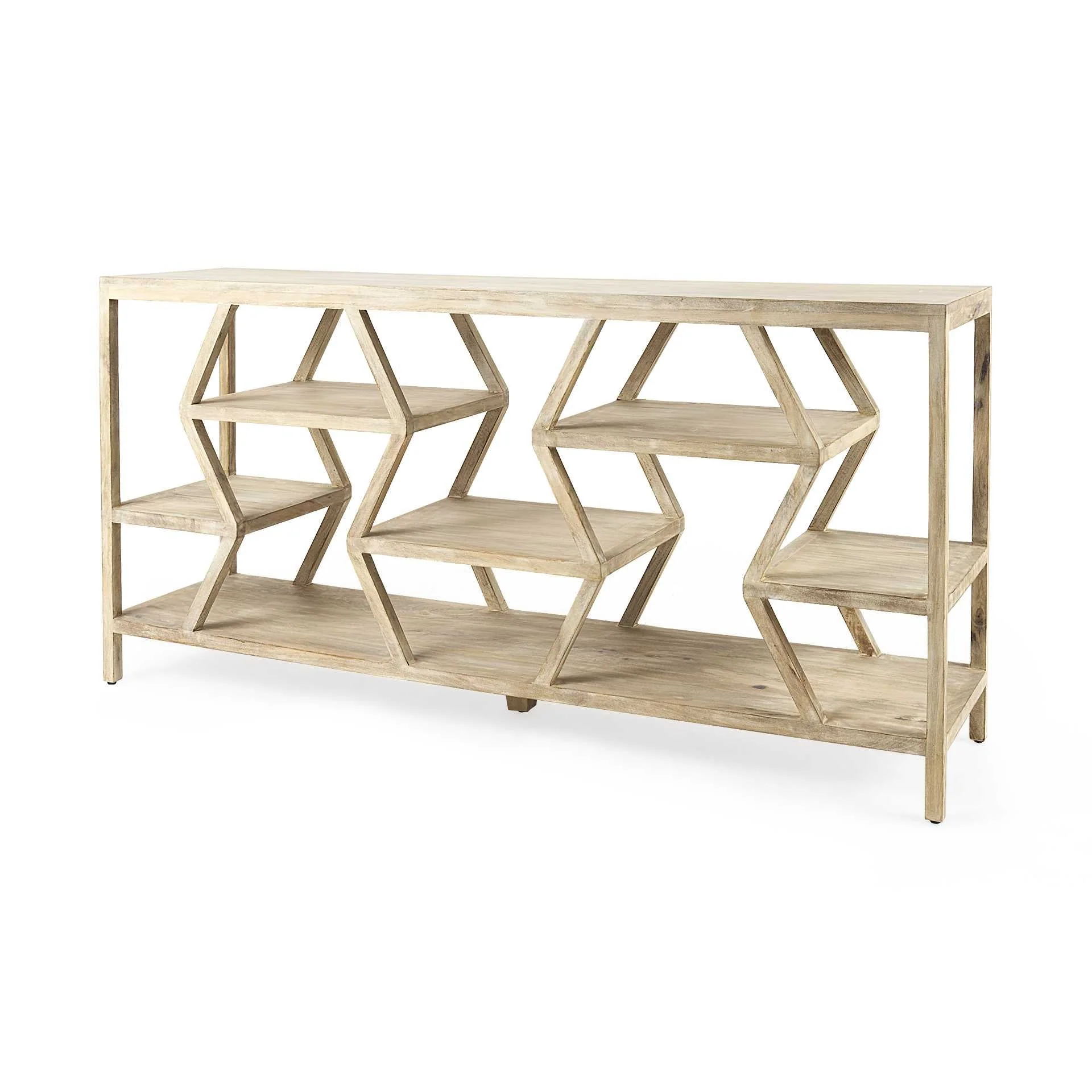 Light Brown Mango Wood Finish Console Table With Multi Level Shelf Design By Homeroots - Image 2