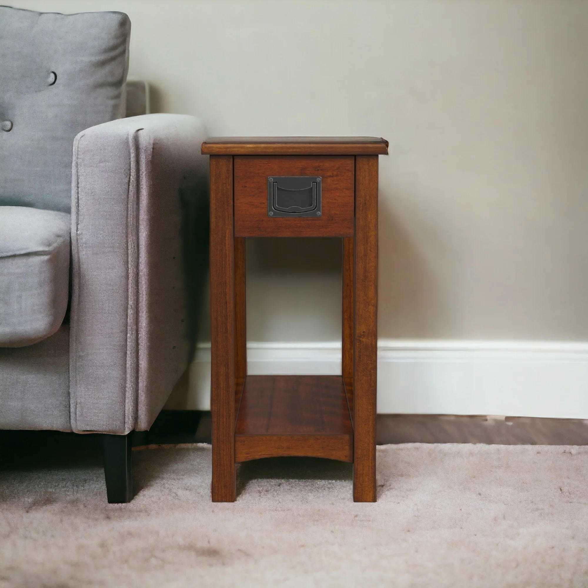 Light Brown Manufactured Wood Rectangular End Table With Drawer And Shelf By Homeroots - Image 2