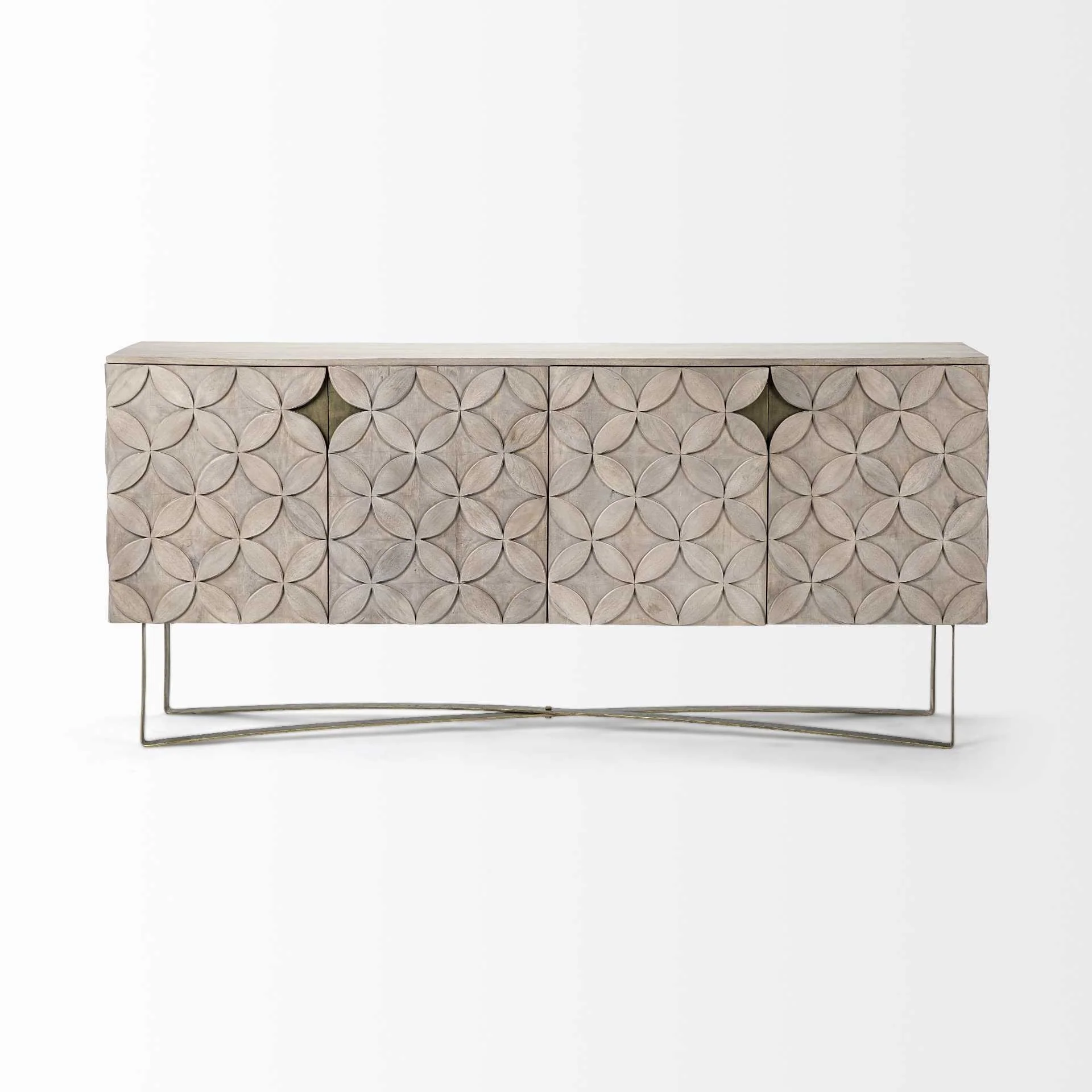 Light Brown Solid Mango Wood Finish Sideboard With 4 Cabinet Doors By Homeroots - Image 2