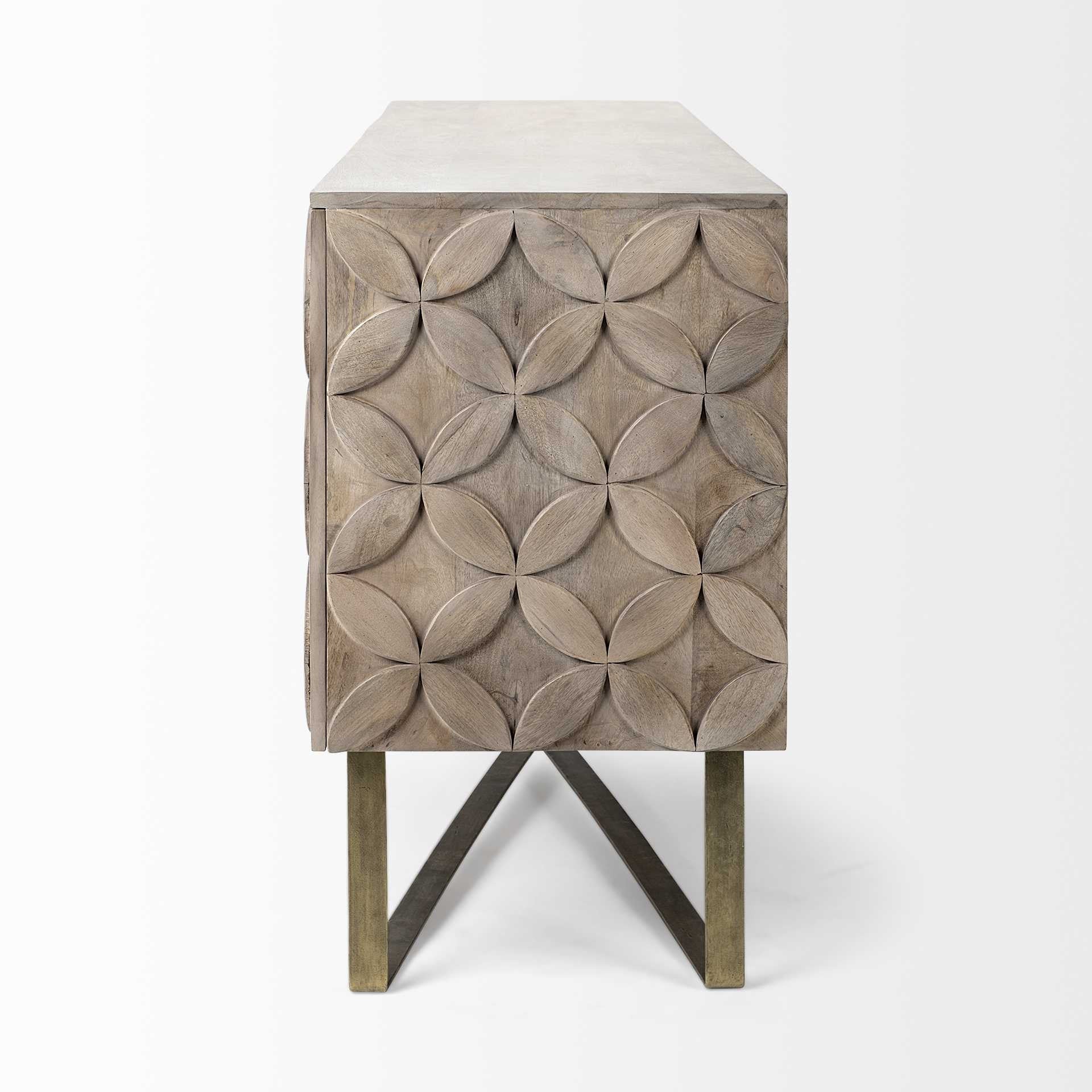Light Brown Solid Mango Wood Finish Sideboard With 4 Cabinet Doors By Homeroots - Image 3