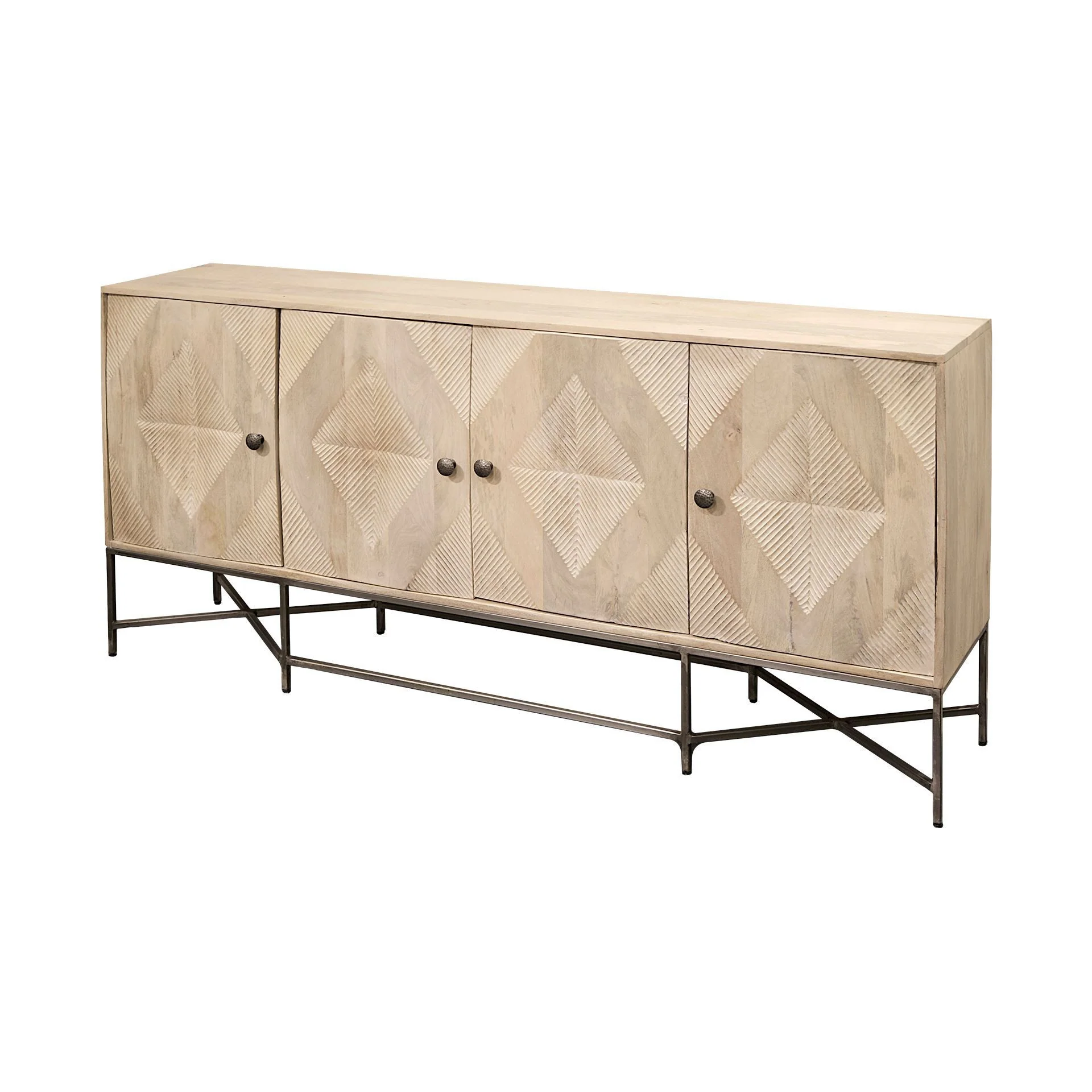 Light Brown Solid Mango Wood Sideboard With 4 Cabinet Doors By Homeroots - Image 3