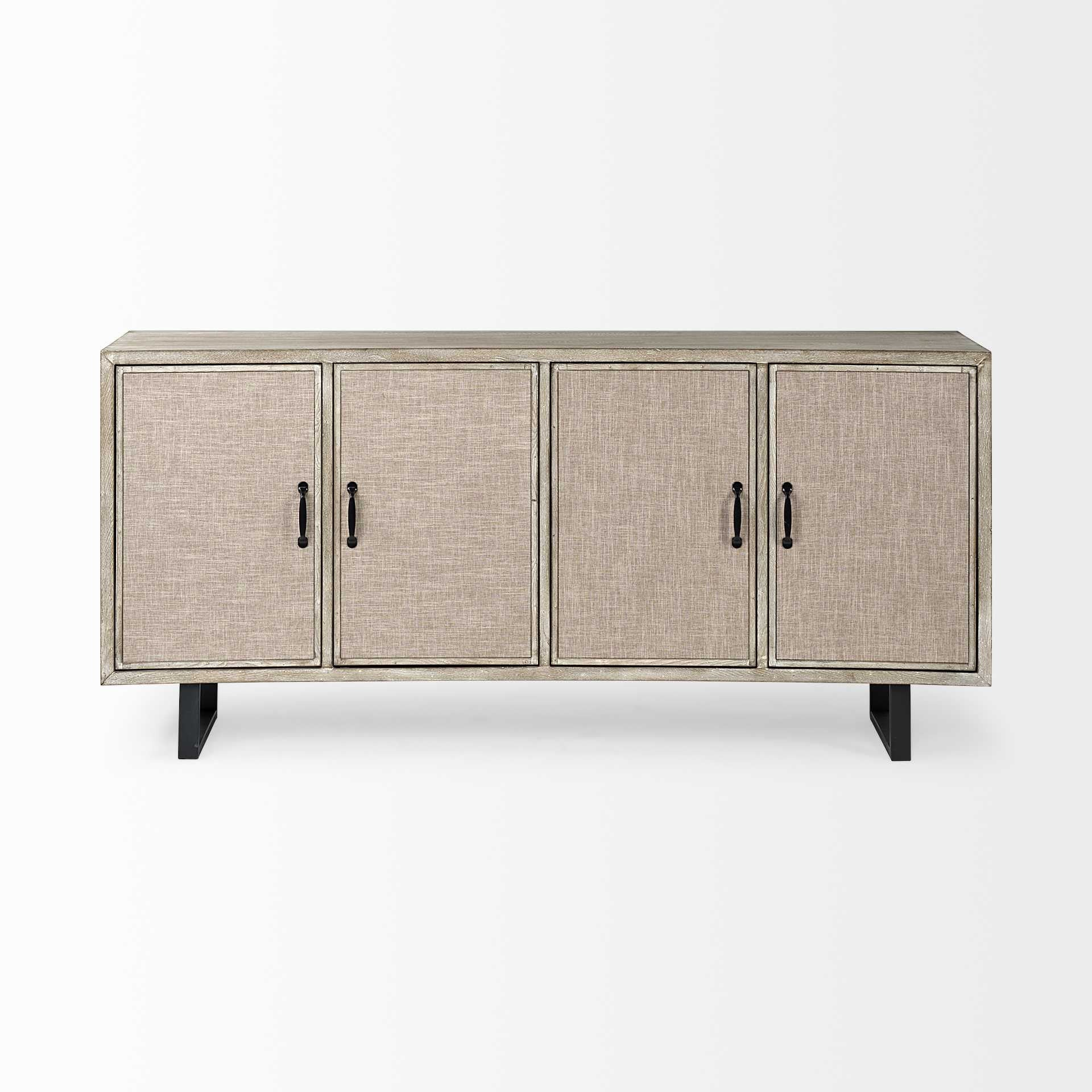 Light Brown Solid Wood Sideboard With 4 Fabric Covered Cabinet Doors By Homeroots - Image 2