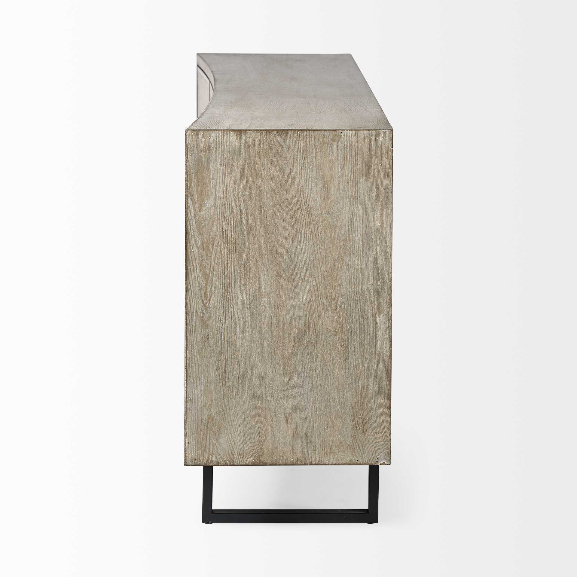 Light Brown Solid Wood Sideboard With 4 Fabric Covered Cabinet Doors By Homeroots - Image 3