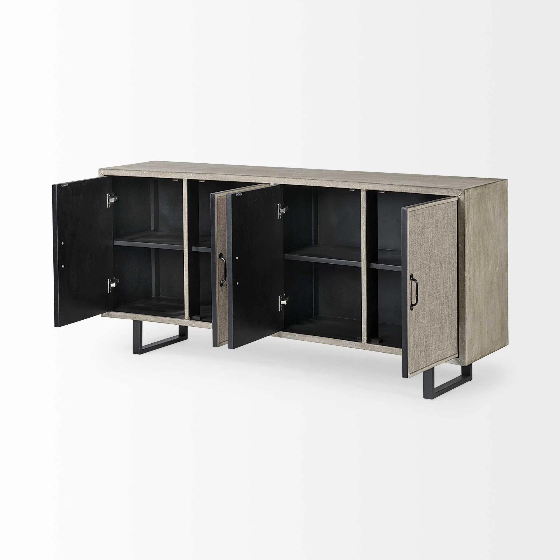 Light Brown Solid Wood Sideboard With 4 Fabric Covered Cabinet Doors By Homeroots - Image 5
