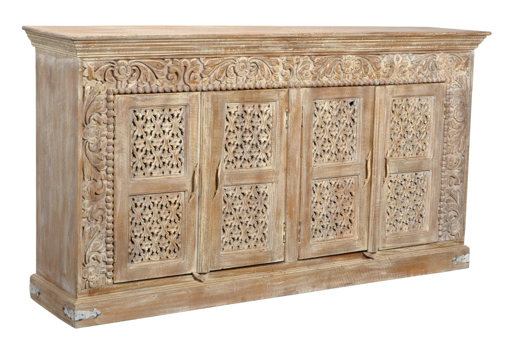 Light Brown Solid Wood Sideboard with Four Doors By Homeroots - Image 2