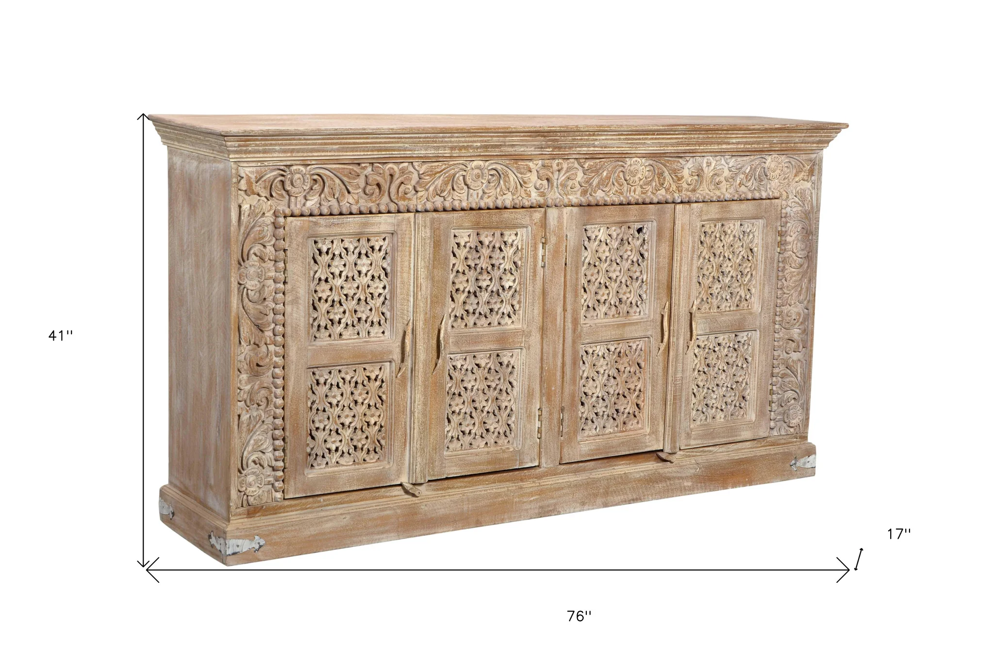 Light Brown Solid Wood Sideboard with Four Doors By Homeroots - Image 3